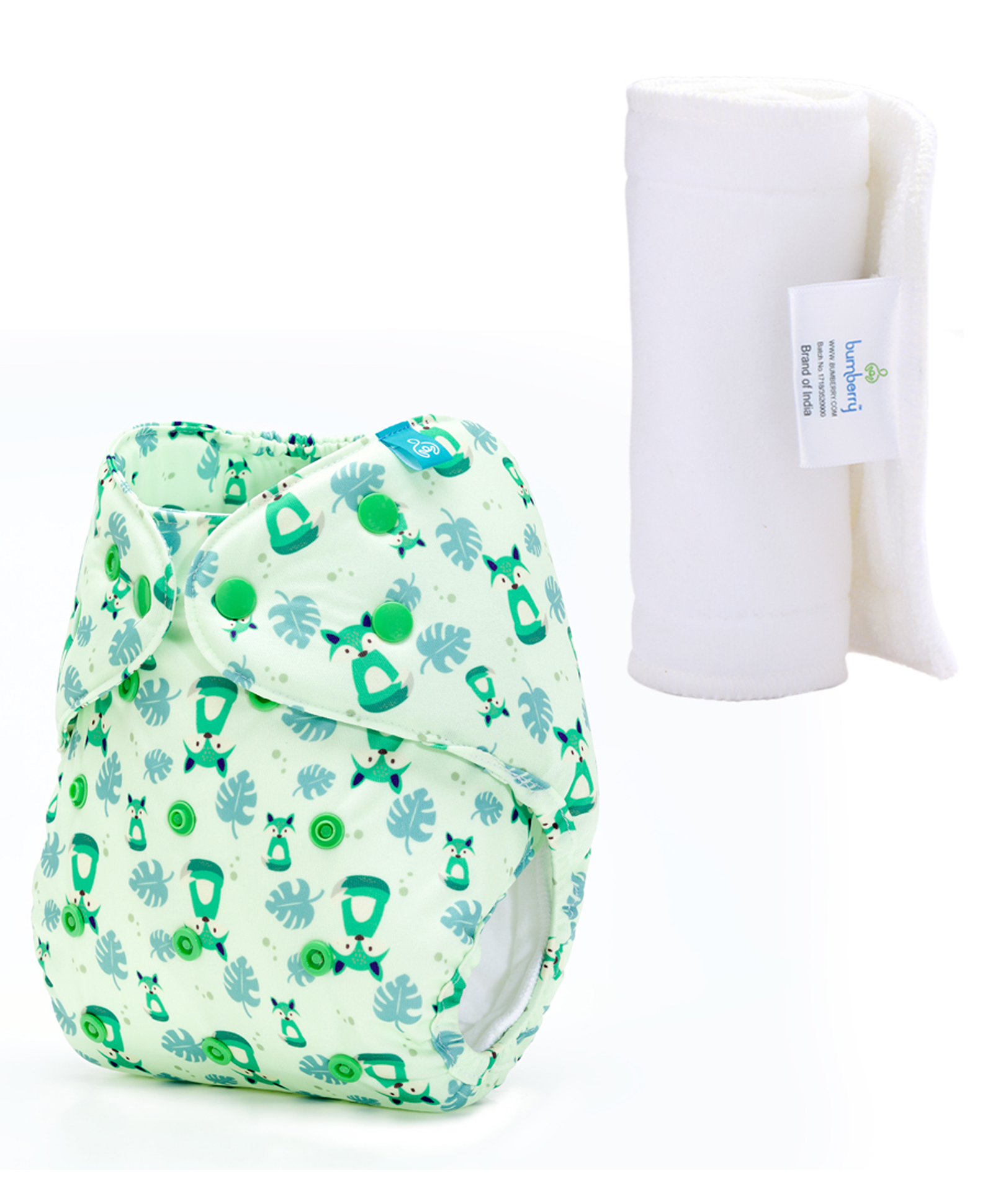 Bumberry Adjustable Reusable Cloth Diaper Cover With Insert Fuzzy Fox Print - White-picture-30