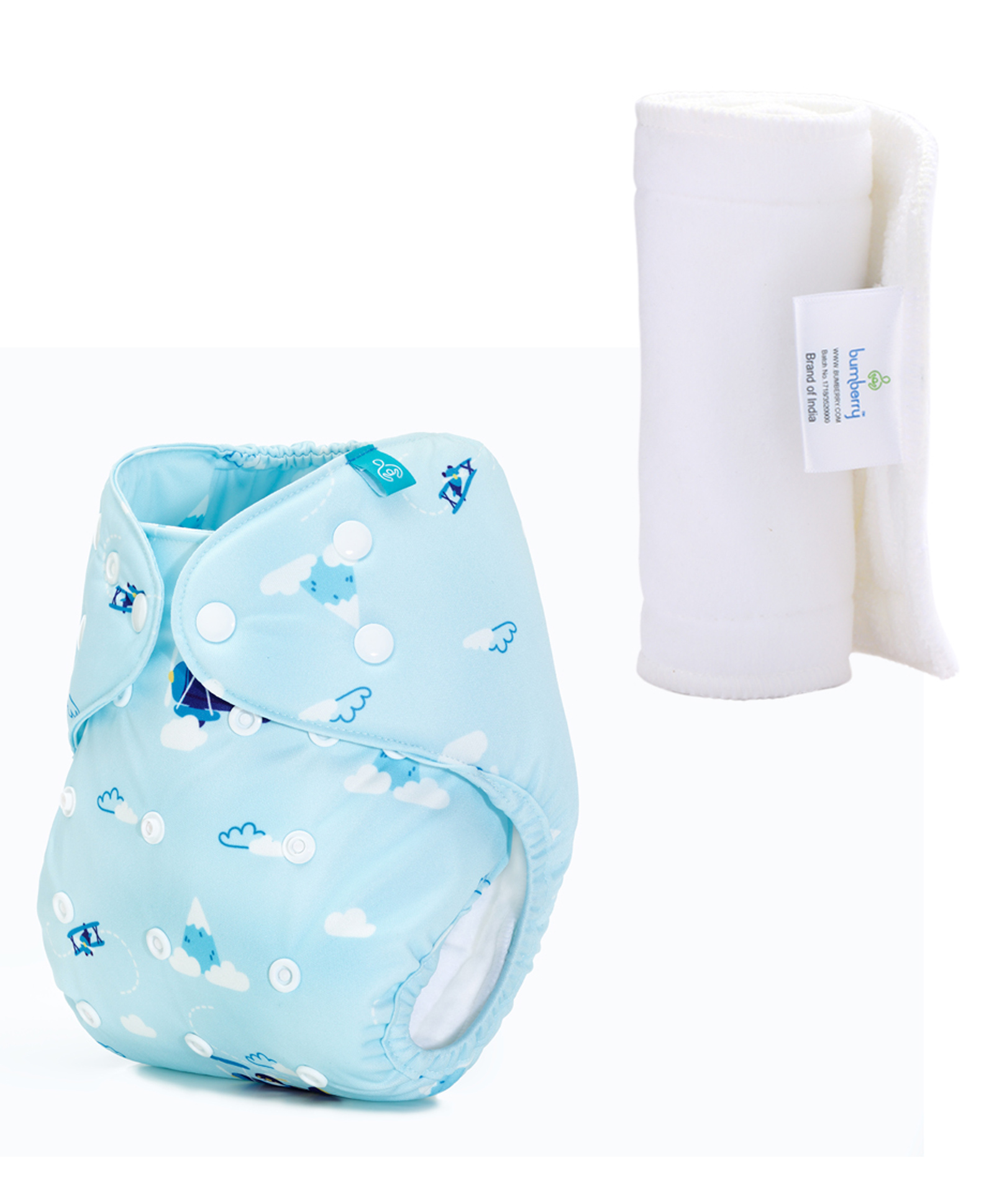 Bumberry Adjustable Reusable Cloth Diaper Cover With Insert Helicopter Print - Blue-image-32