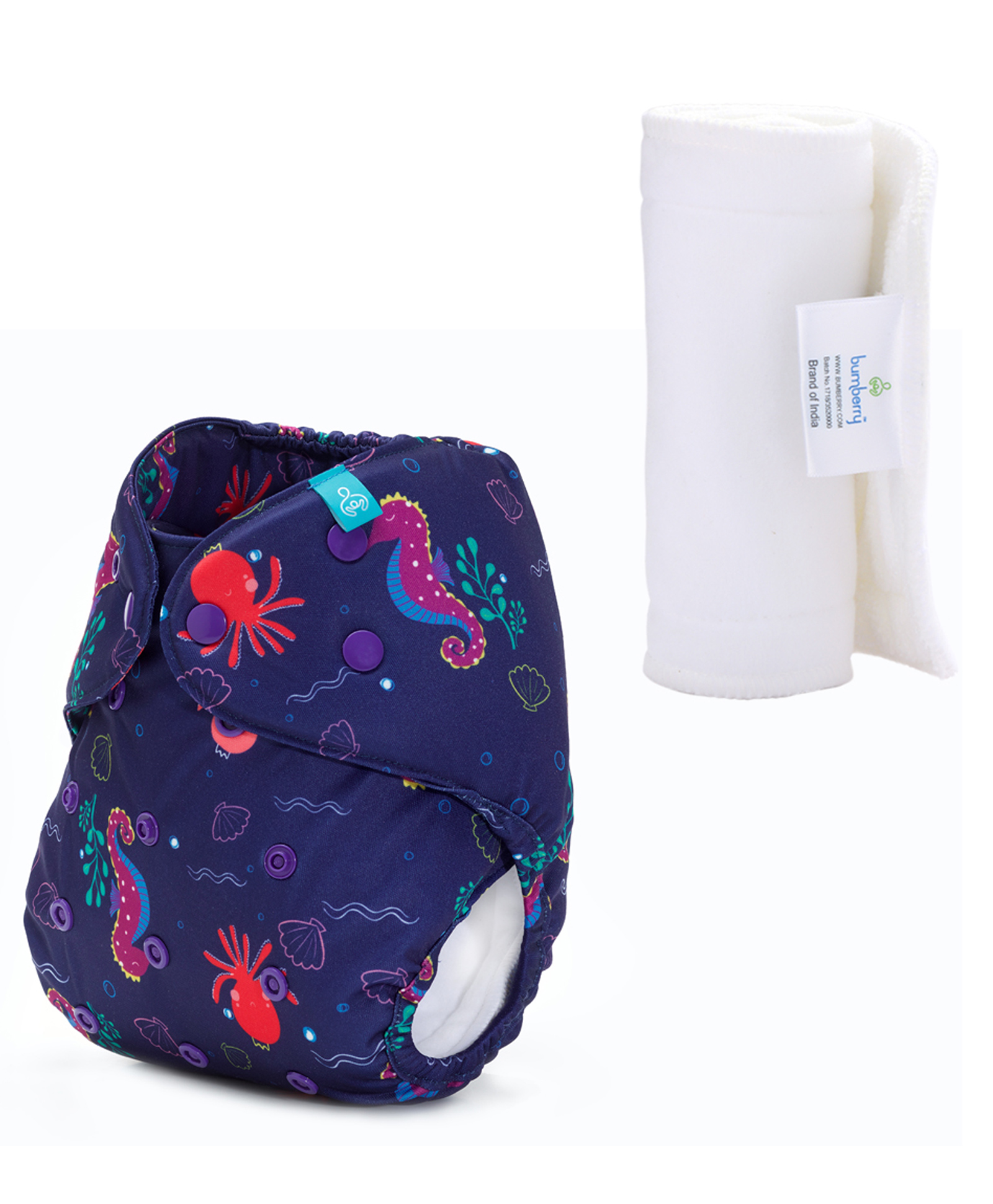Bumberry Adjustable Reusable Cloth Diaper Cover With Insert Seahorse Print - Blue-picture-27