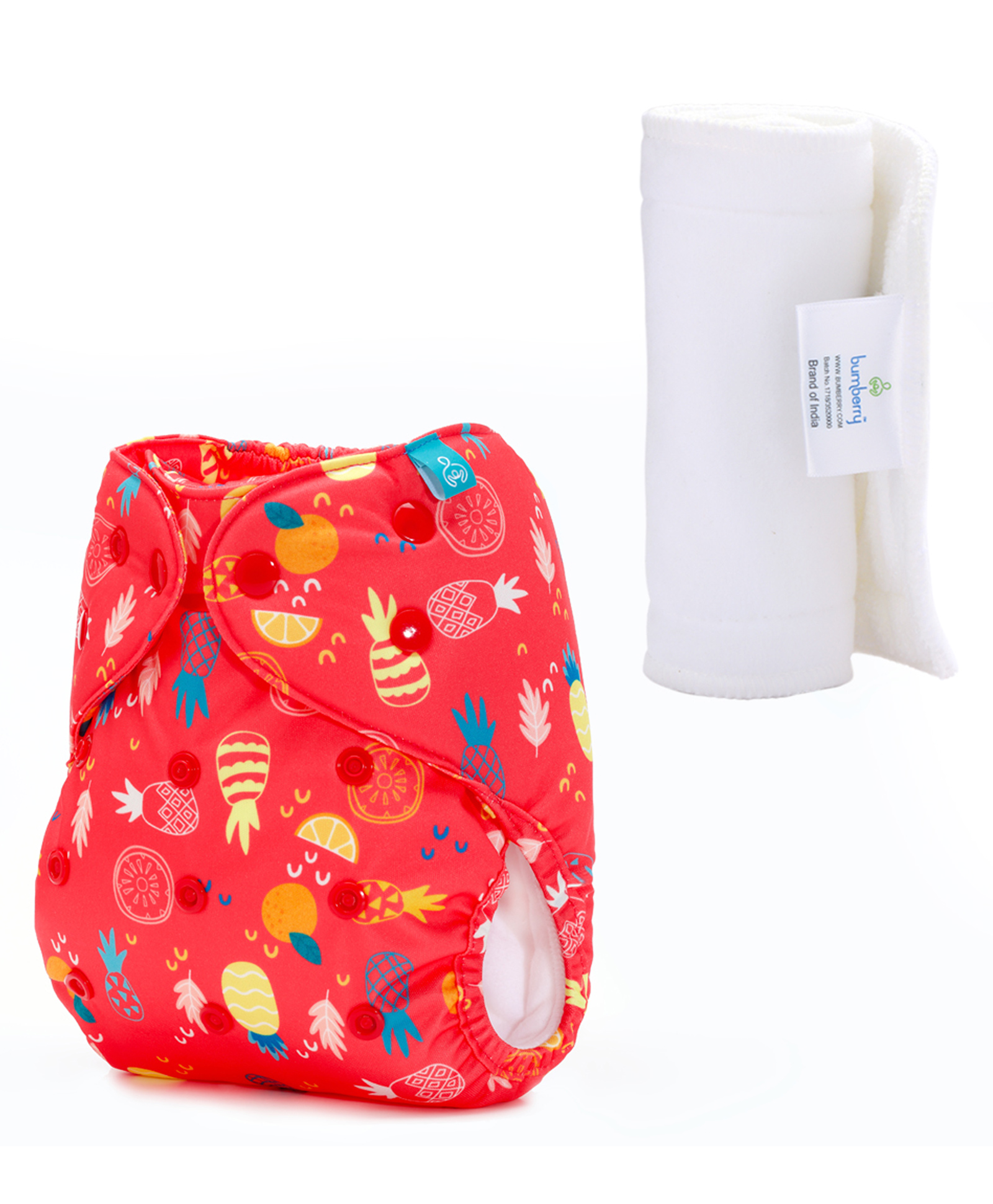 Bumberry Adjustable Reusable Cloth Diaper Cover With Insert Pineapple Print - Red-picture-24