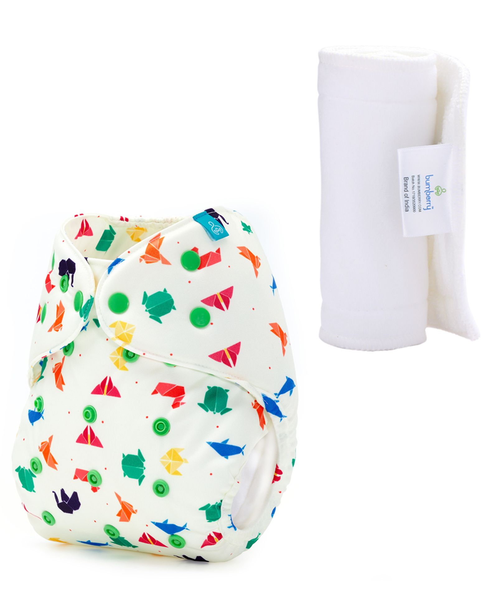 Bumberry Adjustable Reusable Cloth Diaper Cover With Insert Origami Print - White-picture-25