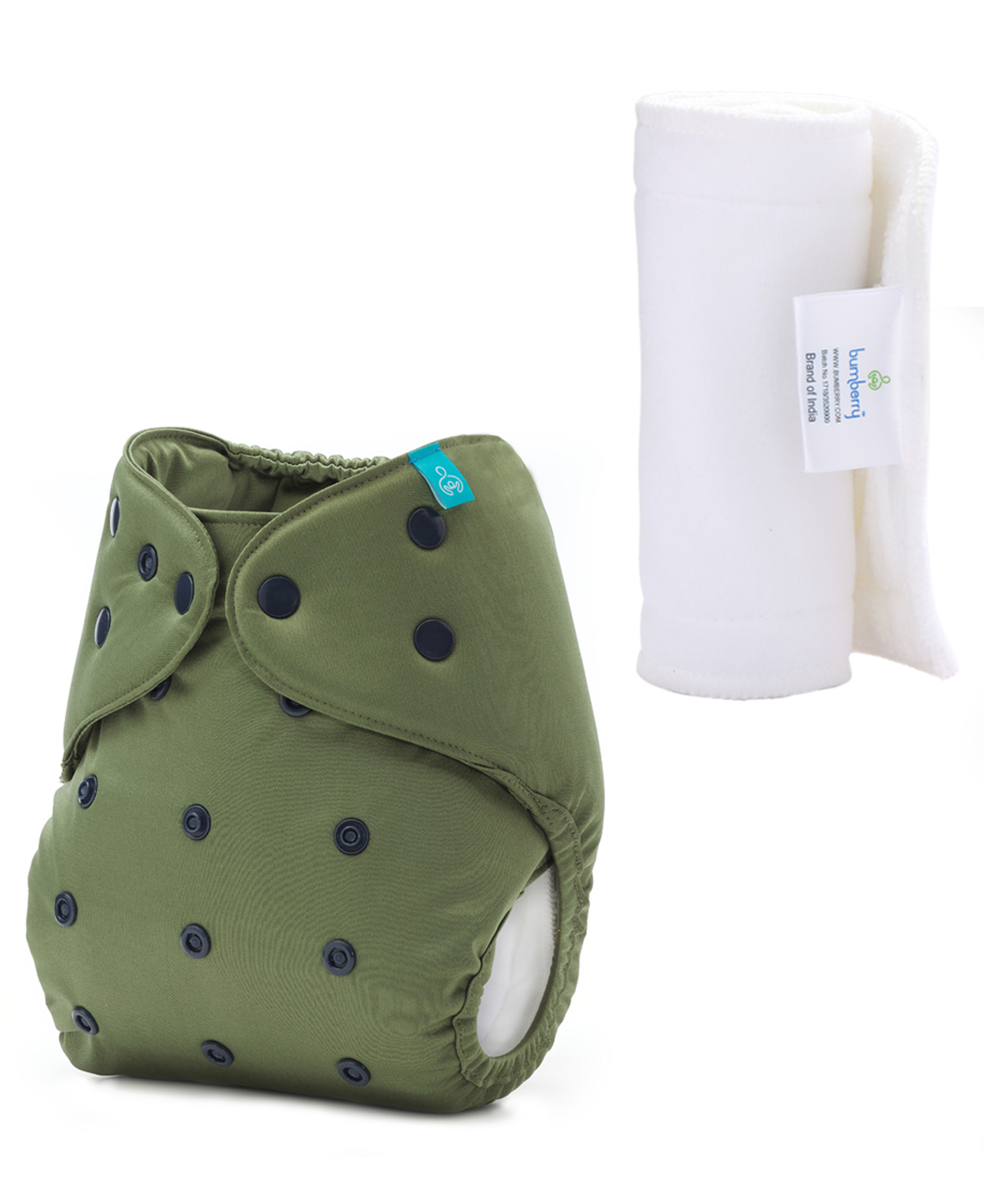 Bumberry Adjustable Reusable Cloth Diaper Cover With Insert Solid Color - Green-image-26