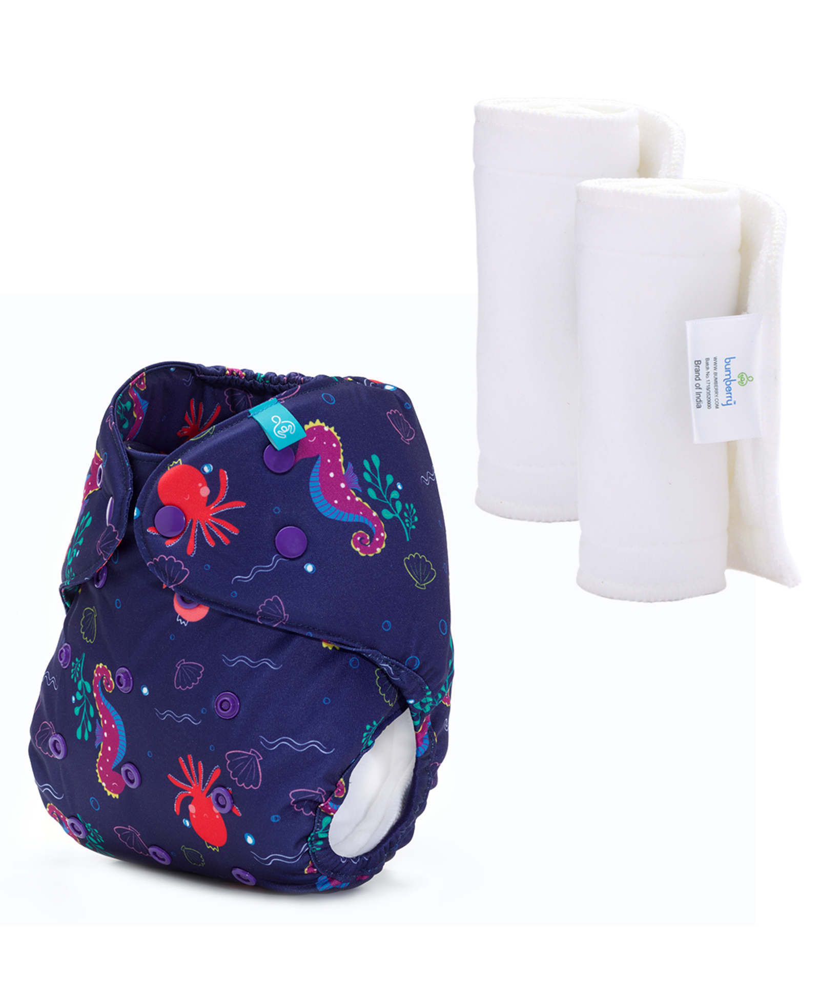 Bumberry Adjustable Reusable Cloth Diaper Cover With Insert Seahorse Print - Blue-picture-28