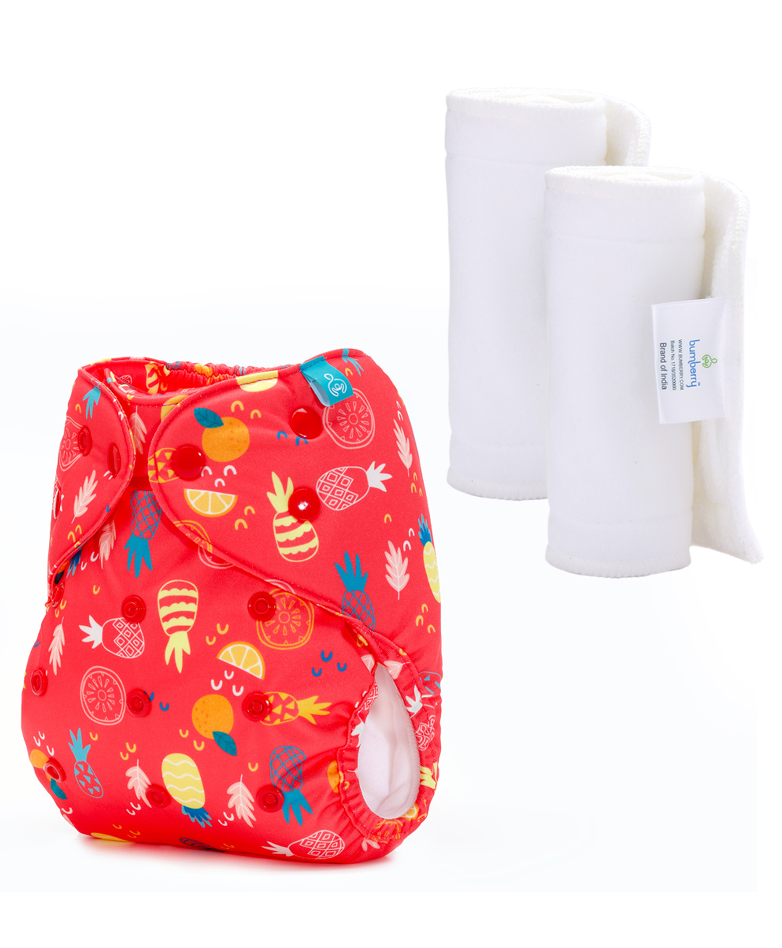 Bumberry Adjustable Reusable Cloth Diaper Cover With Insert Pineapple Print - Red-picture-19