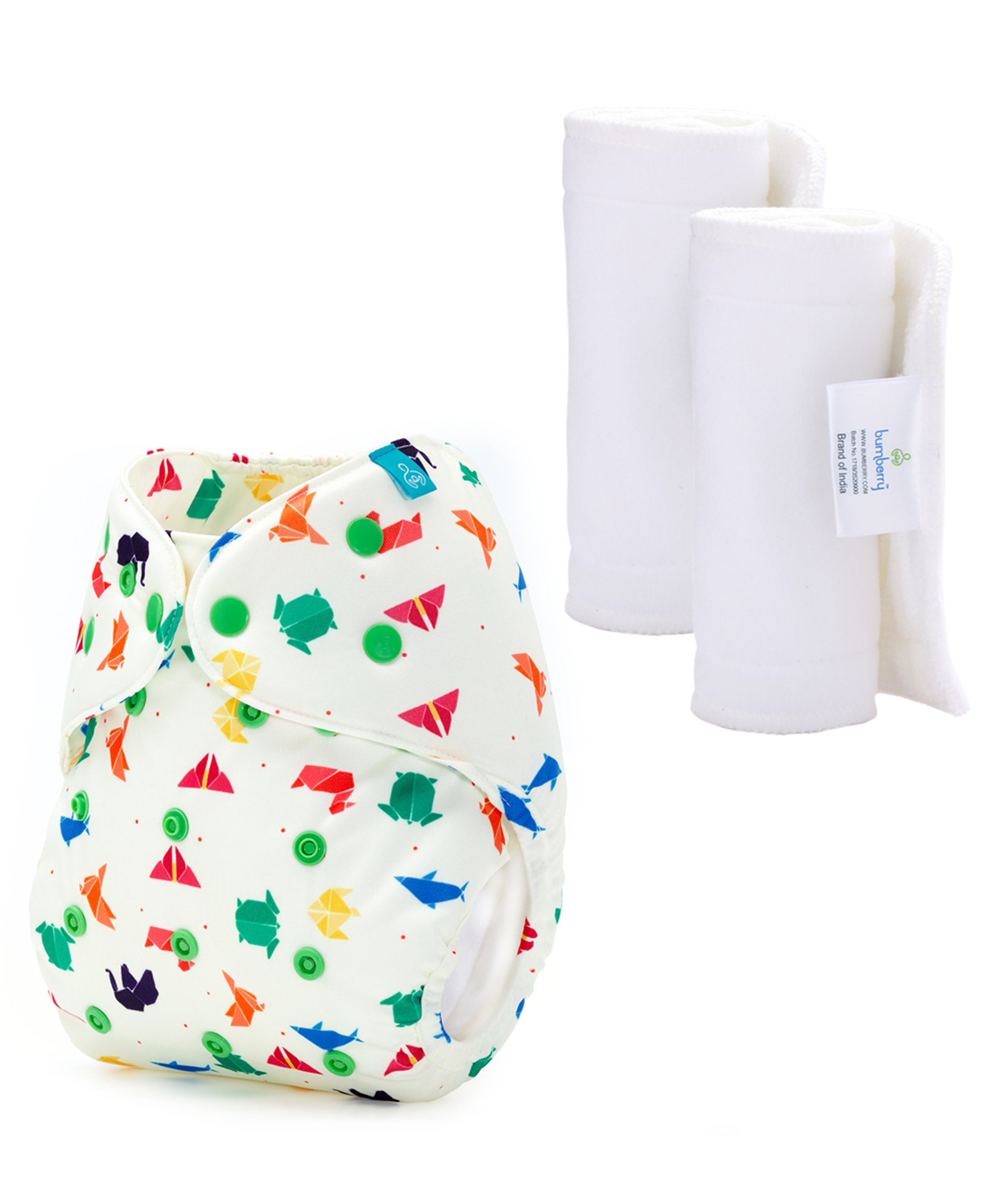 Bumberry Adjustable Reusable Cloth Diaper Cover With Insert Origami Print - White-image-20