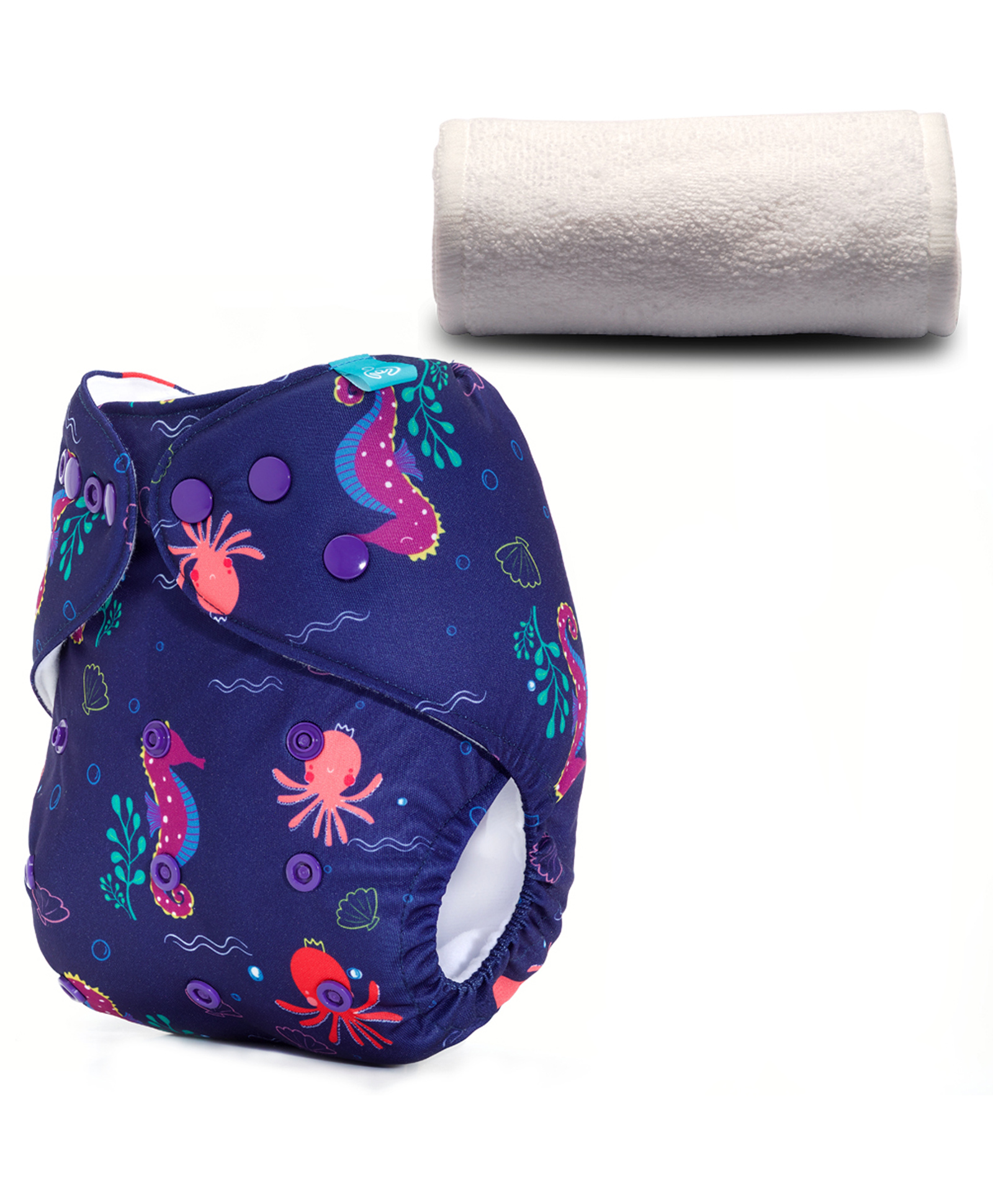 Bumberry Adjustable Reusable Cloth Pocket Diaper With 1 Three-Layer Microfiber Insert Seahorse Print - Blue-image-42