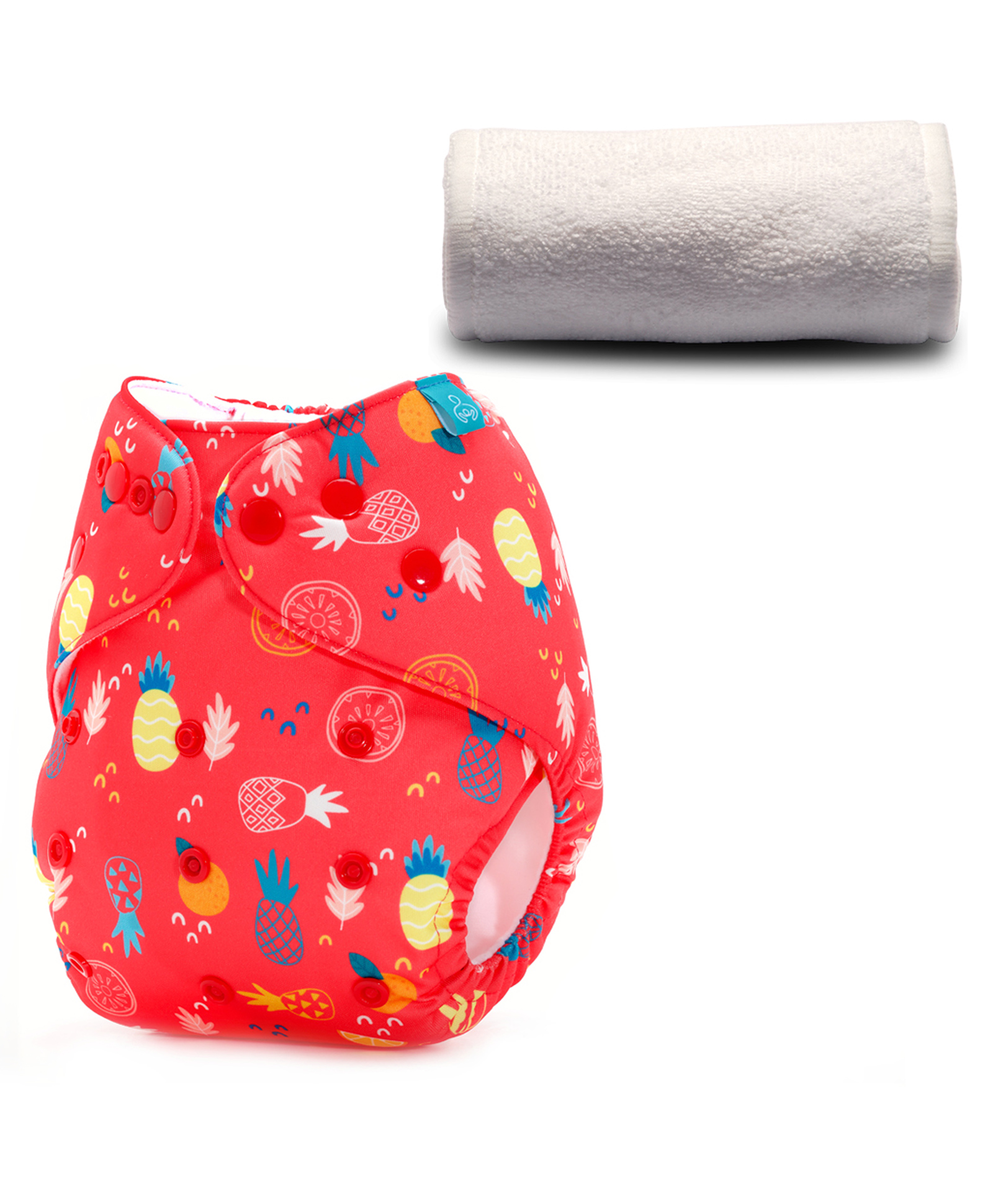 Bumberry Adjustable Reusable Cloth Pocket Diaper With 1 Three-Layer Microfiber Insert Pineapple Print - Red-image-39