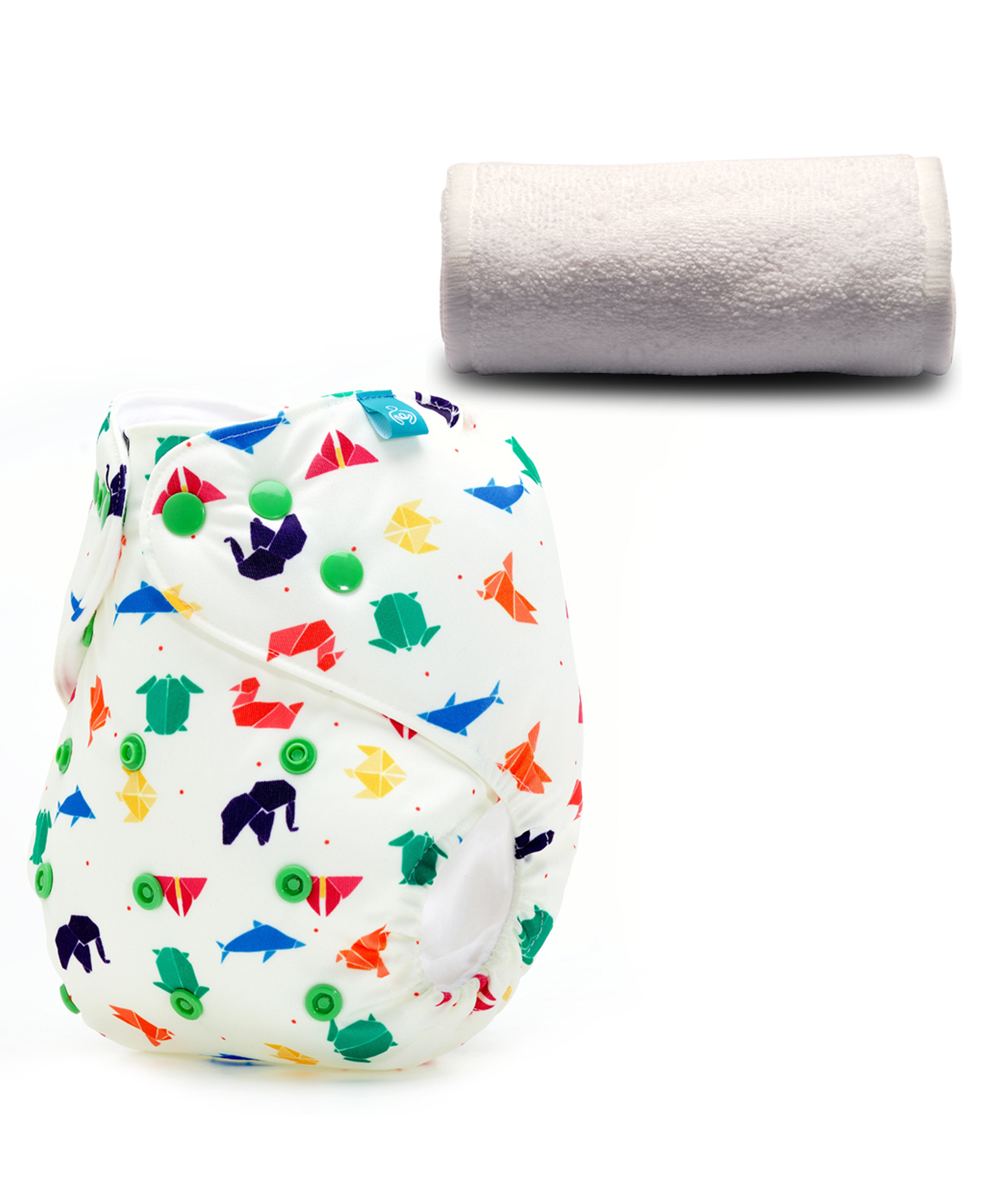 Bumberry Adjustable Reusable Cloth Pocket Diaper With 1 Three-Layer Microfiber Insert Origami Print - White-image-17