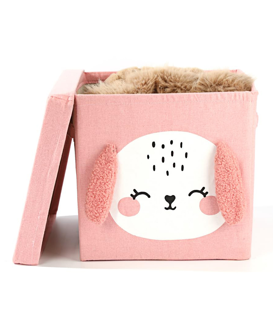 House of Quirk Storage Bins with Lid Foldable Clothing Storage Box case with Handle for Toy, Books, Closet, Bedroom Home - Pink Puppy-picture-40