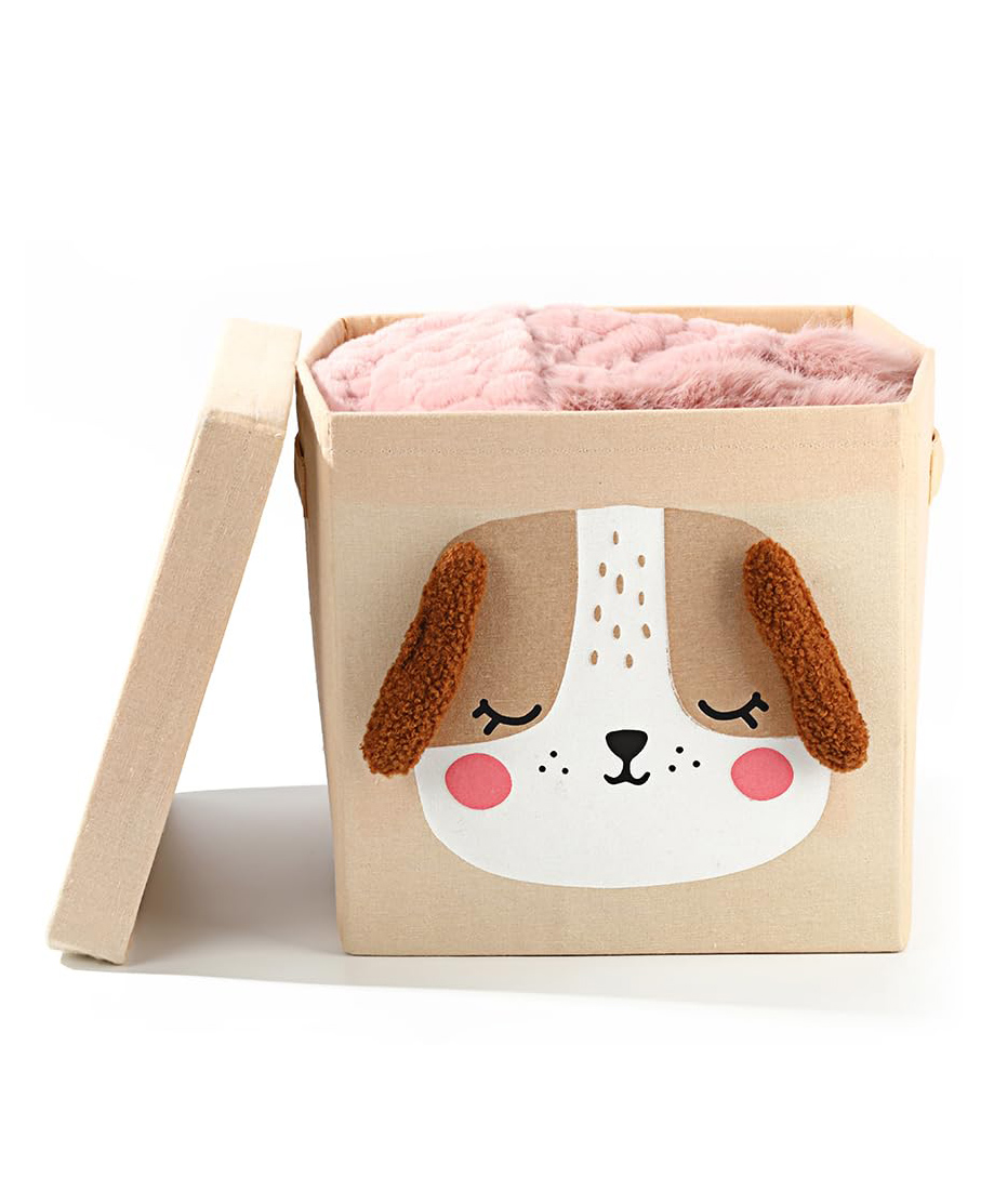 House of Quirk Storage Bins with Lid, Foldable Clothing Storage Box case with Handle for Toy, Books, Closet, Bedroom Home - Beige Puppy-picture-46