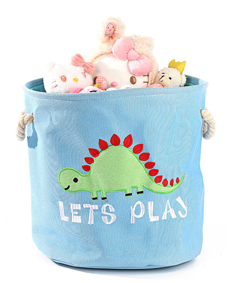 House of Quirk Round Laundry Basket, Cute Cartoon Kids Nursery Hamper,Boys Toy Storage Organizer,Childern Cloth Storage Basket,Baby Laundry Hamper,Nursery Bin Box Room Decoration (Dinosaur Blue)-picture-25