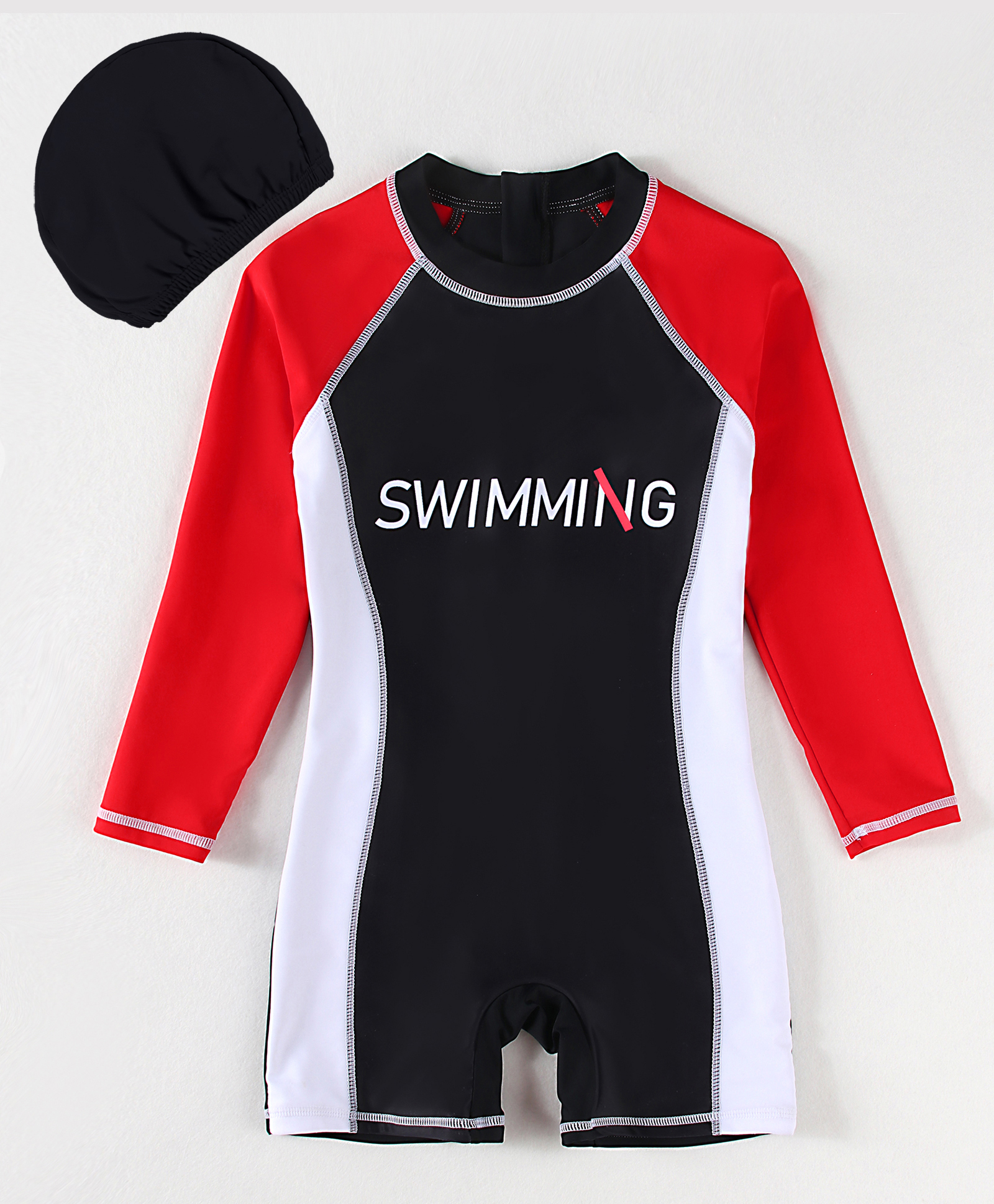 Pine Active Legged Swimsuit With Cap - Red-picture-2