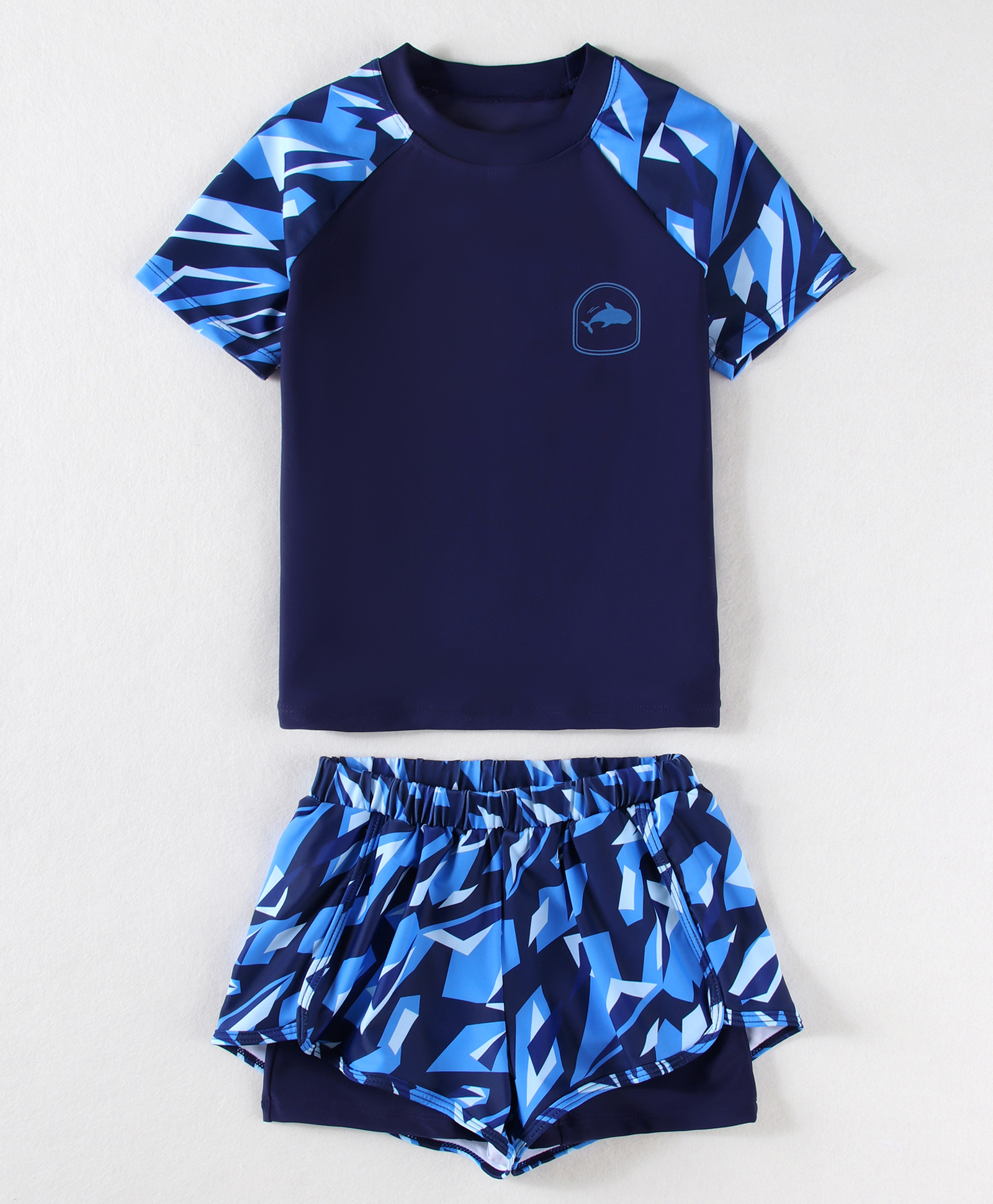 Pine Active Half Sleeves Two Piece Swimsuit With Whale Print - Blue-picture-25