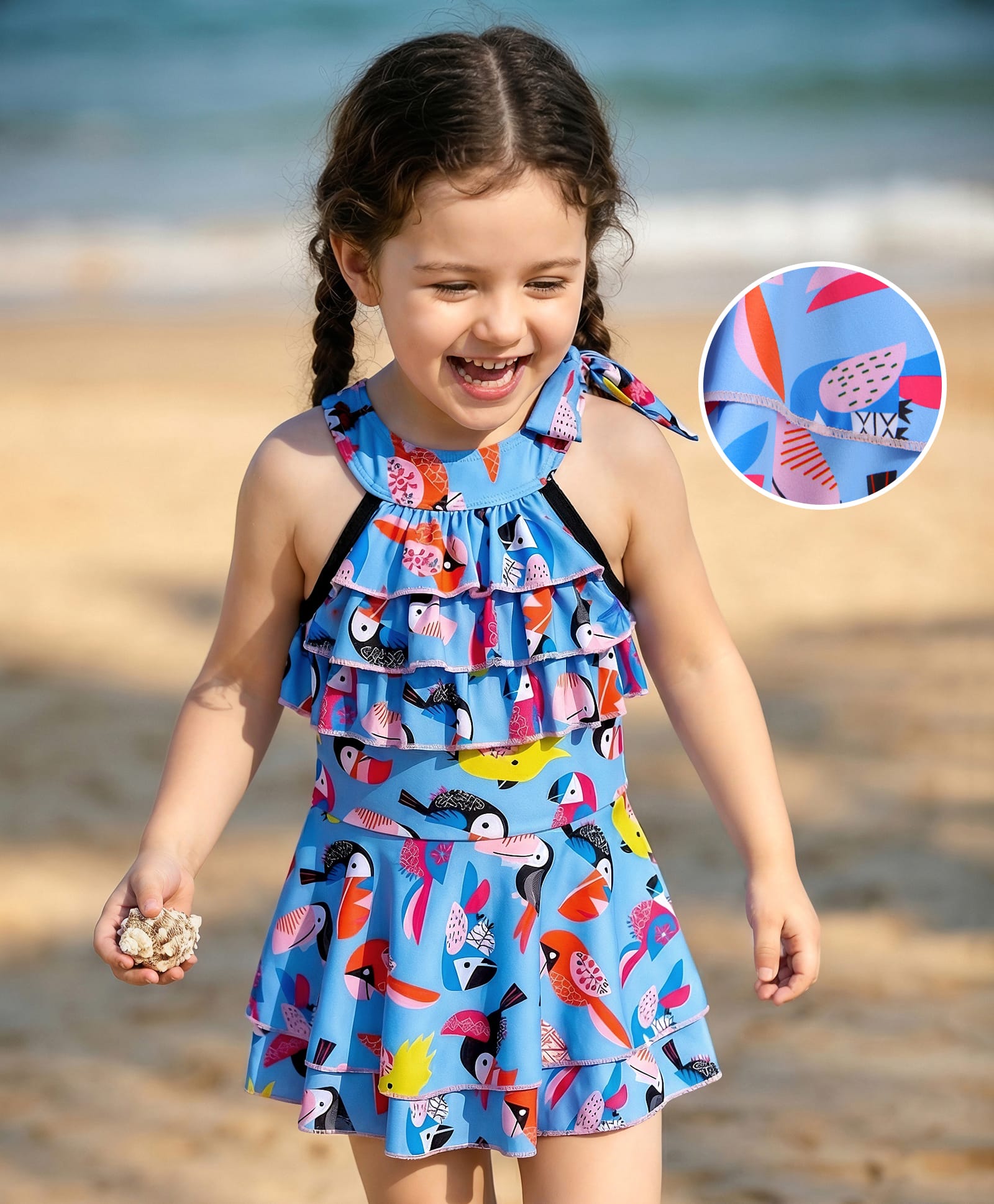 Mark & Mia Frock Swimsuit With Bird Print - Blue