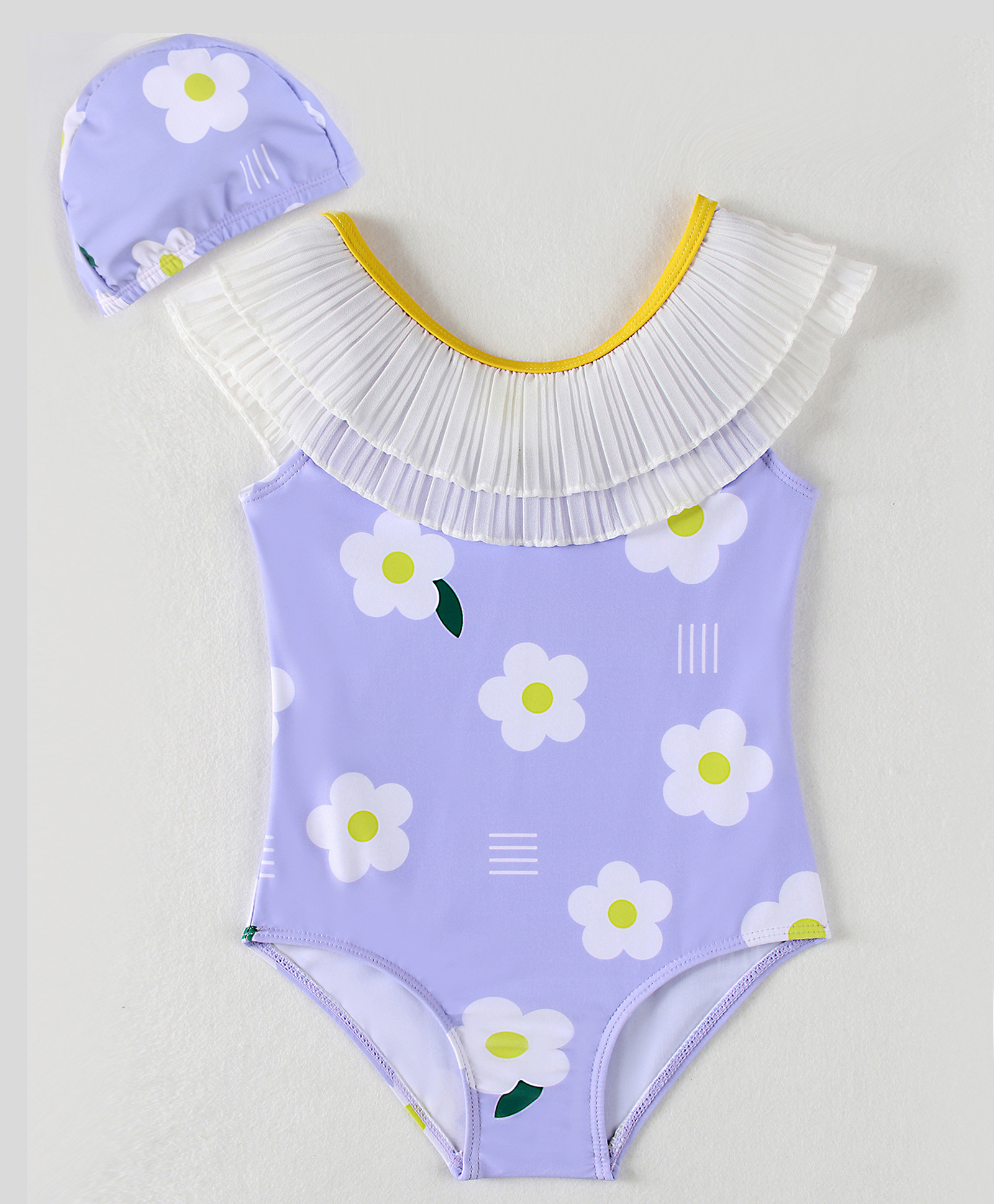 Mark & Mia Sleeveless V Cut Swimsuit & Cap with Floral Print & Frill - Light Blue-image-14