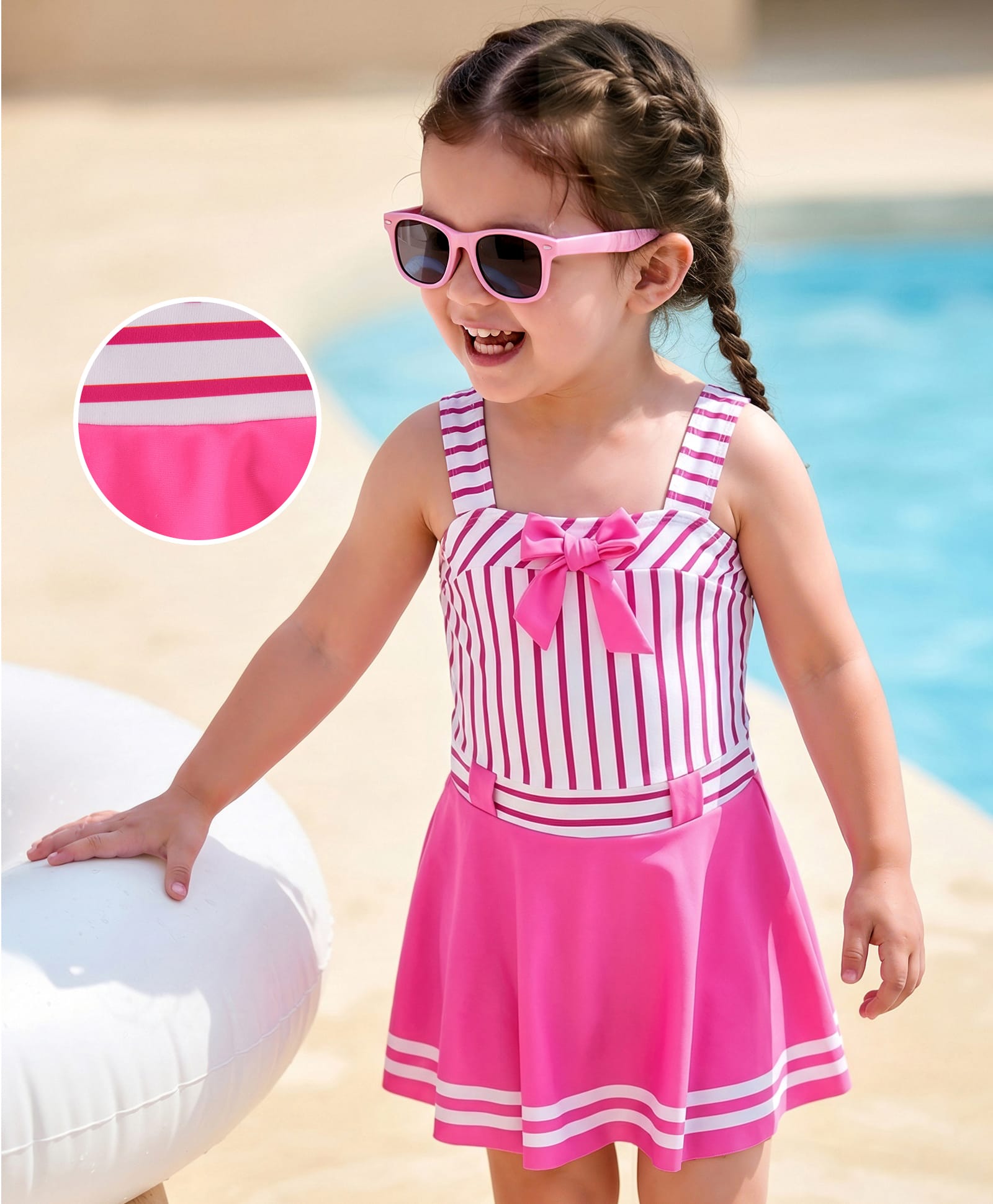 Mark & Mia Sleeveless Frock Swimsuit With Stripes - Pink-image-44