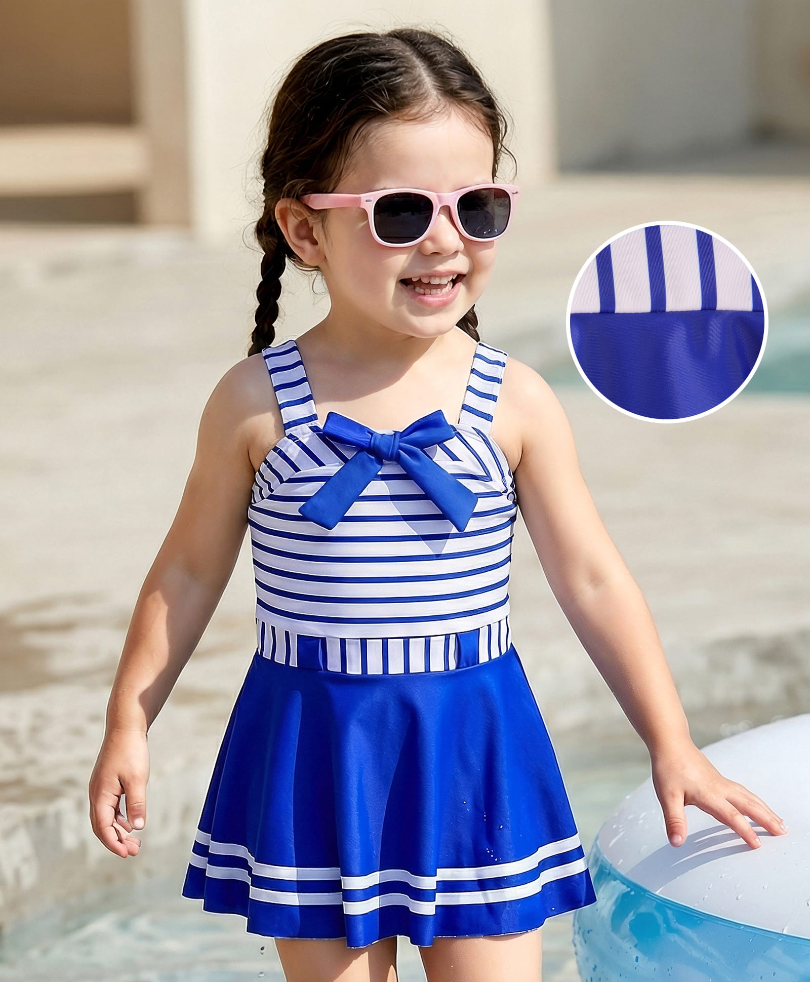 Mark & Mia Sleeveless Frock Swimsuit With Stripes - Blue-image-1