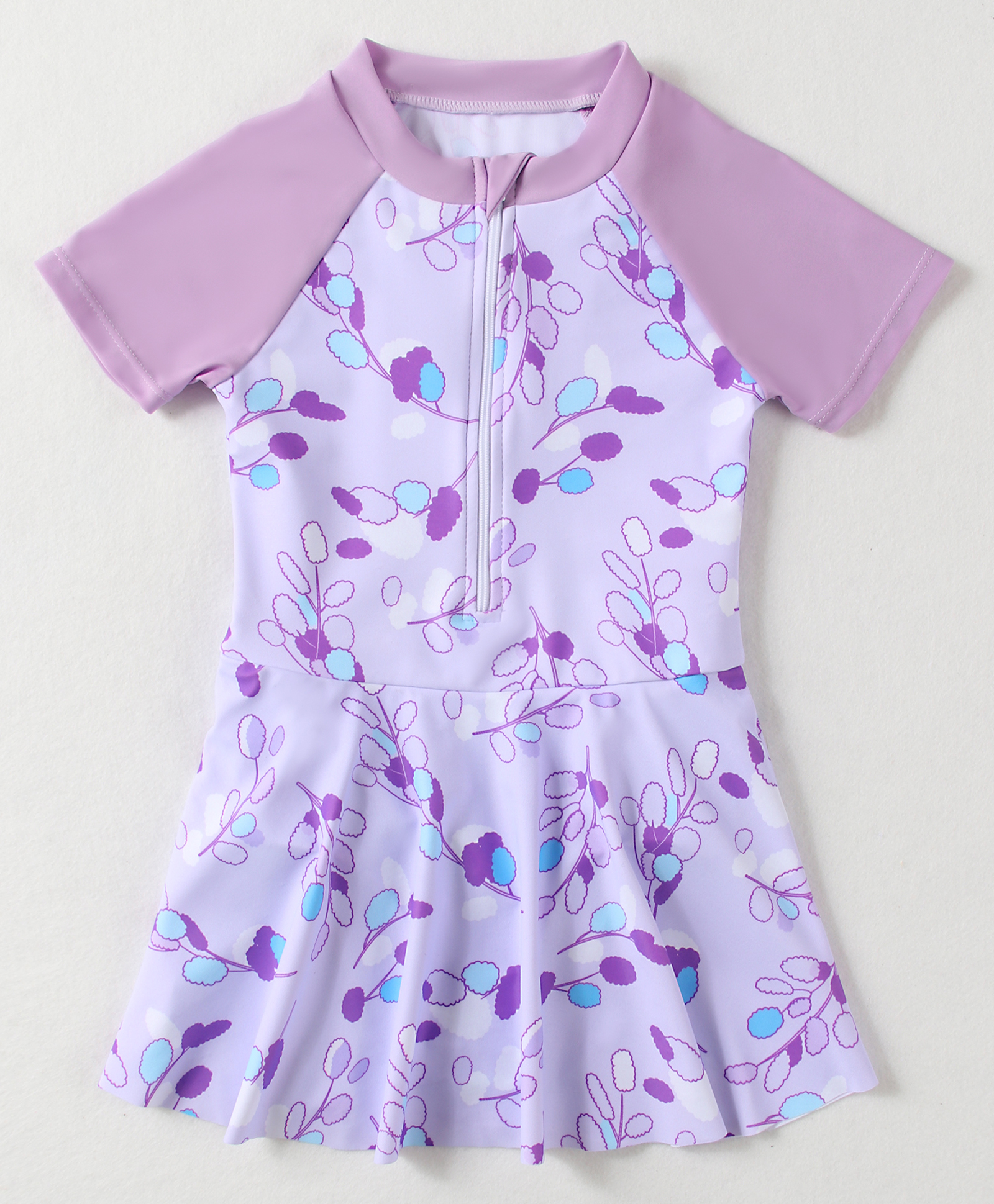 Mark & Mia Raglan Half Sleeves Frock Swimsuit With Leaves Print - Lavender-picture-20