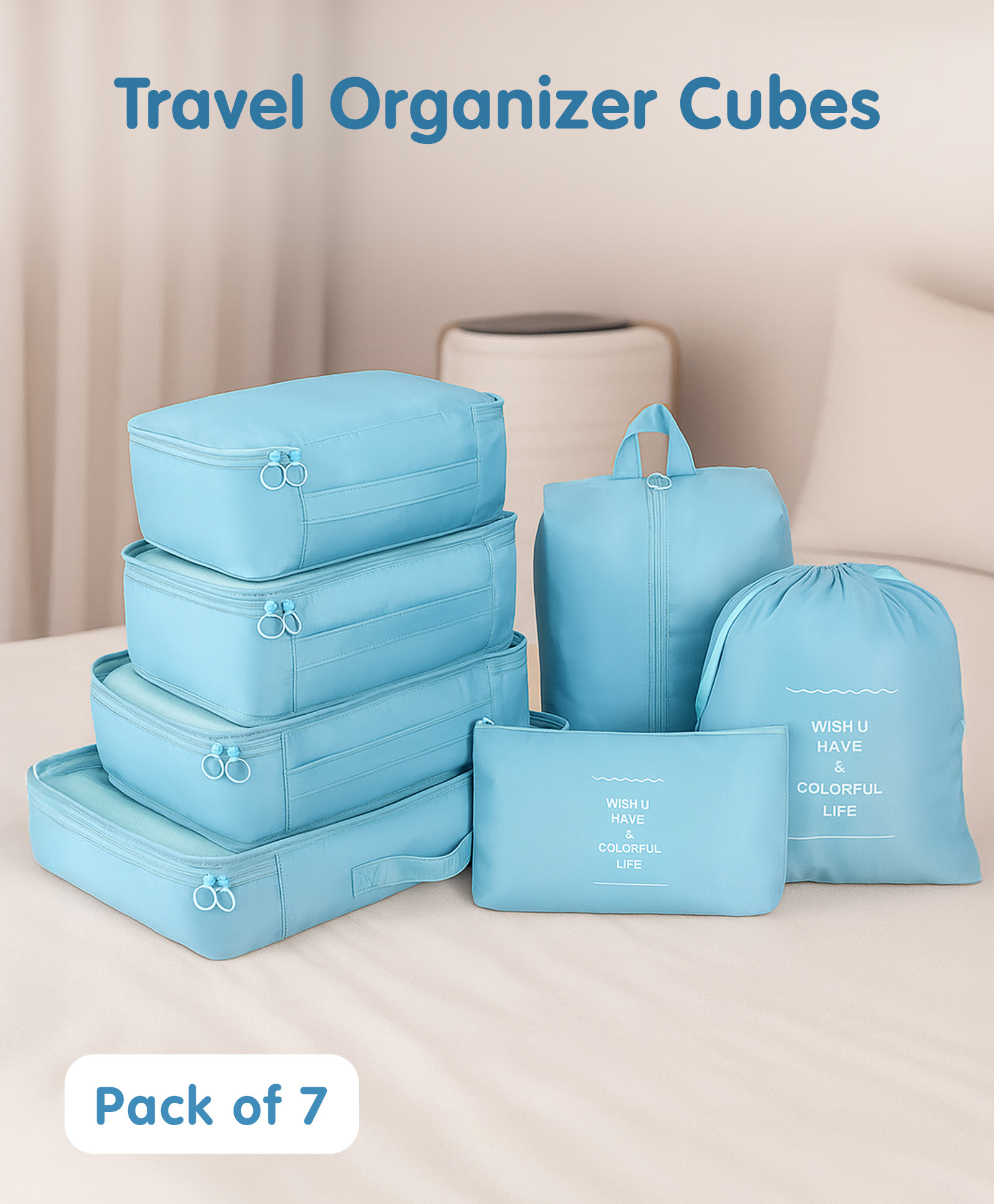 Packing Cubes 7 Pieces Travel Luggage Packing Organizers Set with Toiletry Bag -Teal Blue-image-21