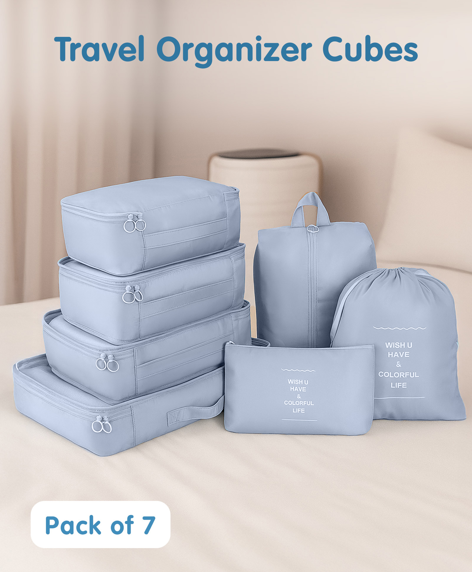 Packing Cubes 7 Pieces Travel Luggage Packing Organizers Set with Toiletry Bag - Grey-image-20