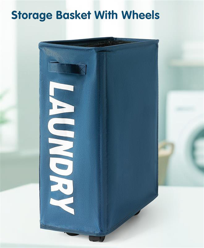 fab n funky Laundry Basket with Wheels Foldable Large Capacity & Water Resistant - Blue-picture-31