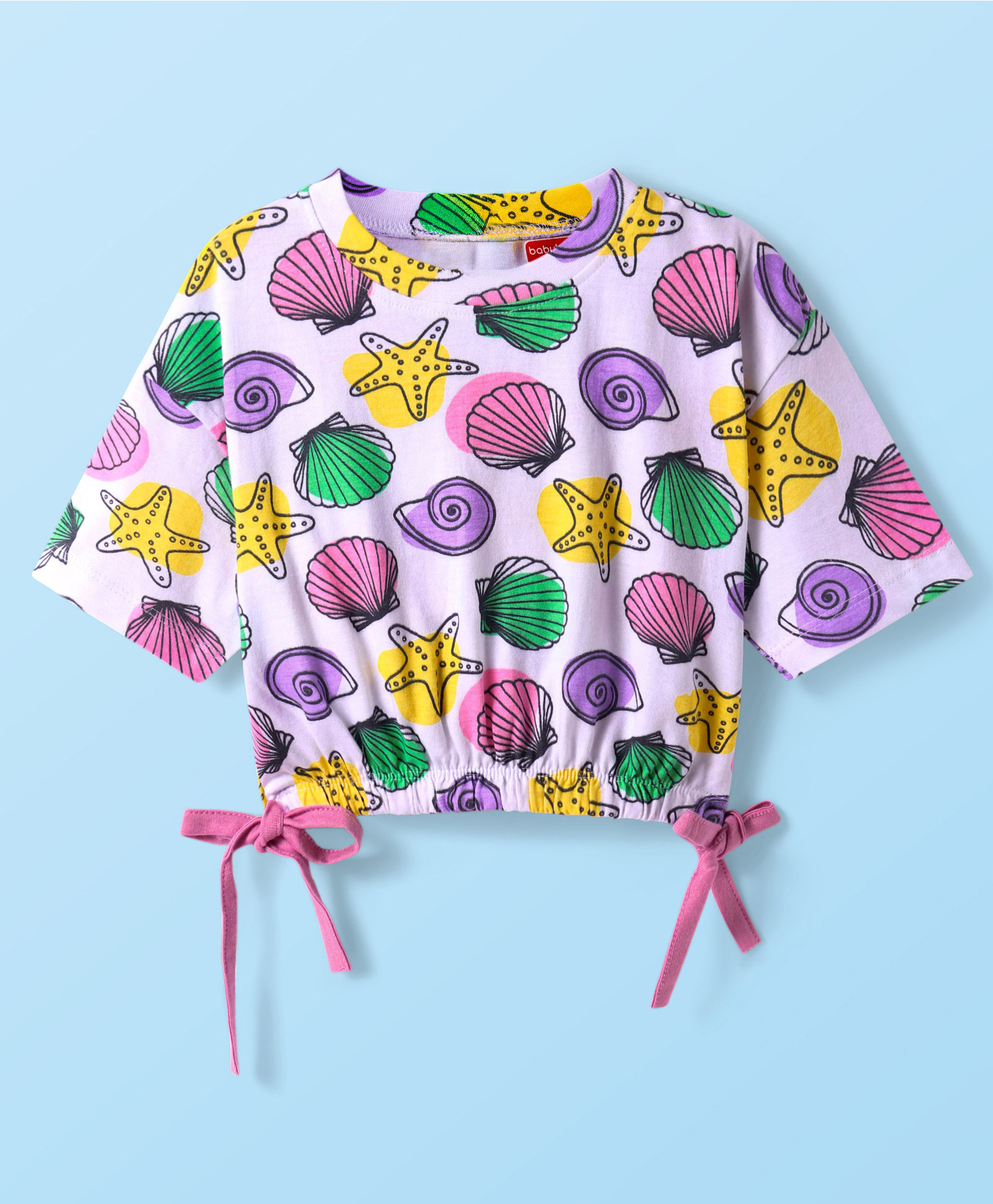 Babyhug Cotton Knit Half Sleeves T-Shirt With Sea Life Print - Lavender-image-9