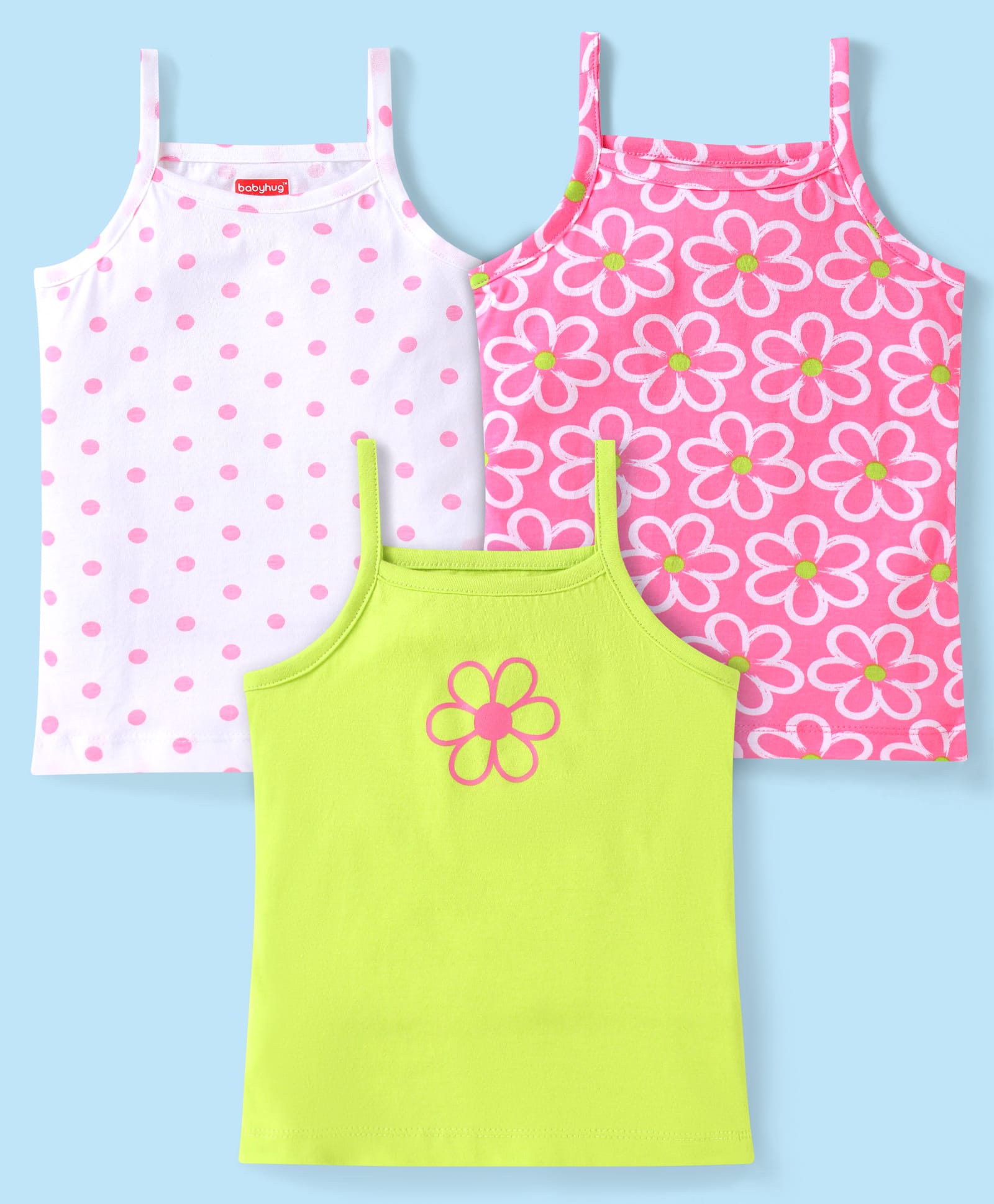 Babyhug 100% Cotton Knit Floral & Polka Dots PrintedSlipsPack of 3 - White Pink & Green-image-13