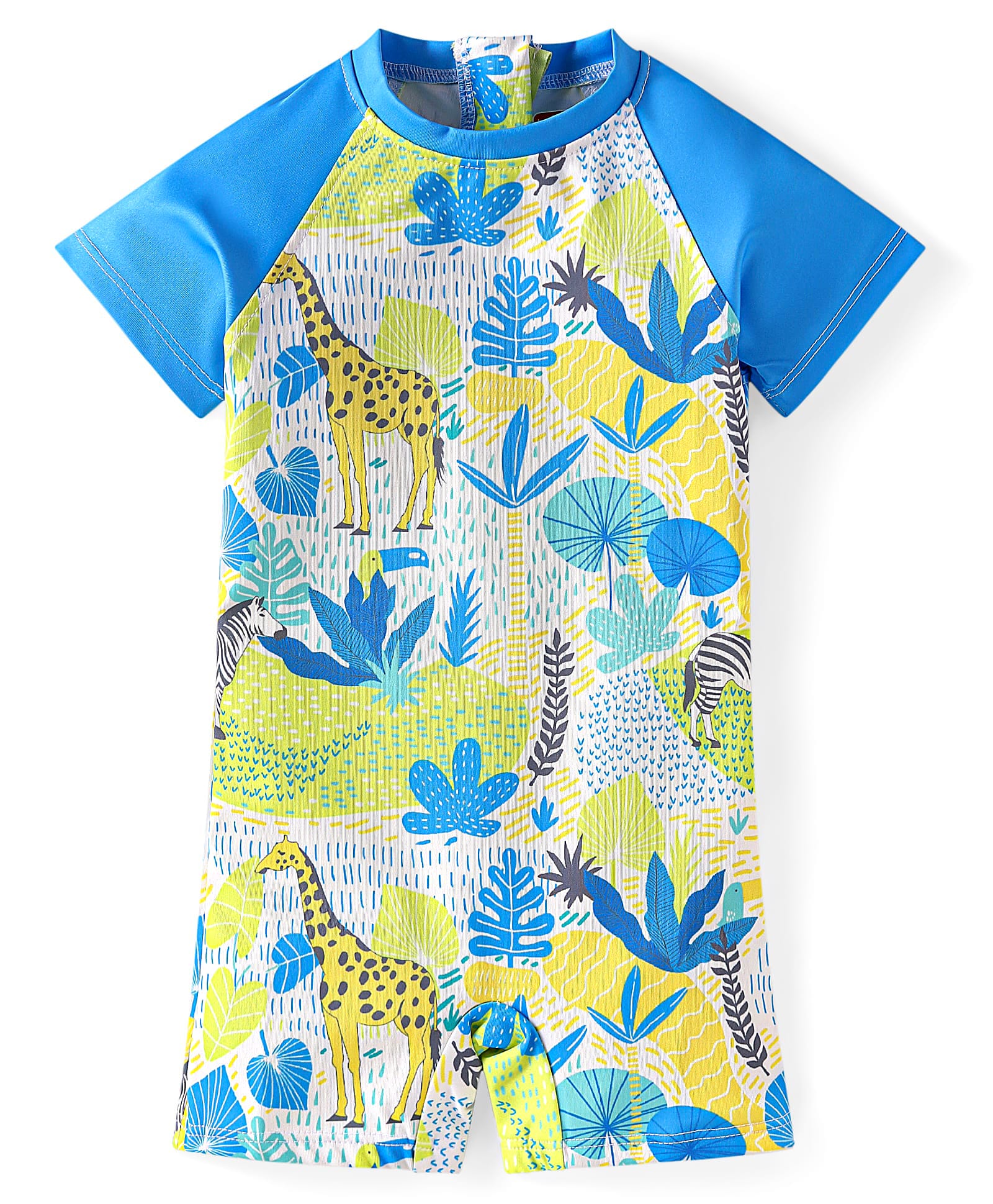 Babyhug Half Raglan Sleeves Water Repellent Legged Swimsuit with Jungle Theme Print - Blue-picture-19