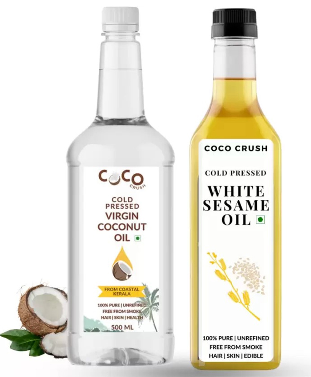 Coco Crush Virgin Coconut Oil (500ml) &Cold-Pressed Sesame Oil (500ml), 100% Pure-image-16