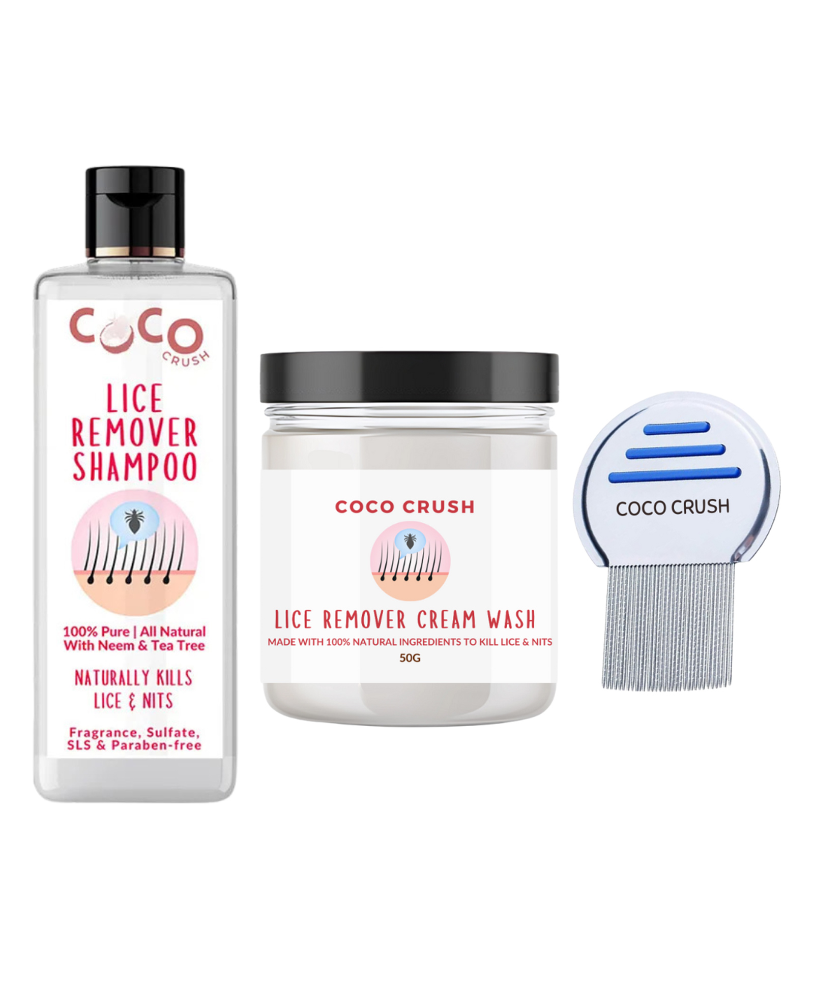 Coco Crush Natural Lice Treatment - Cream Wash (50g), Shampoo (50ml) & Comb - Pack of 3-image-34