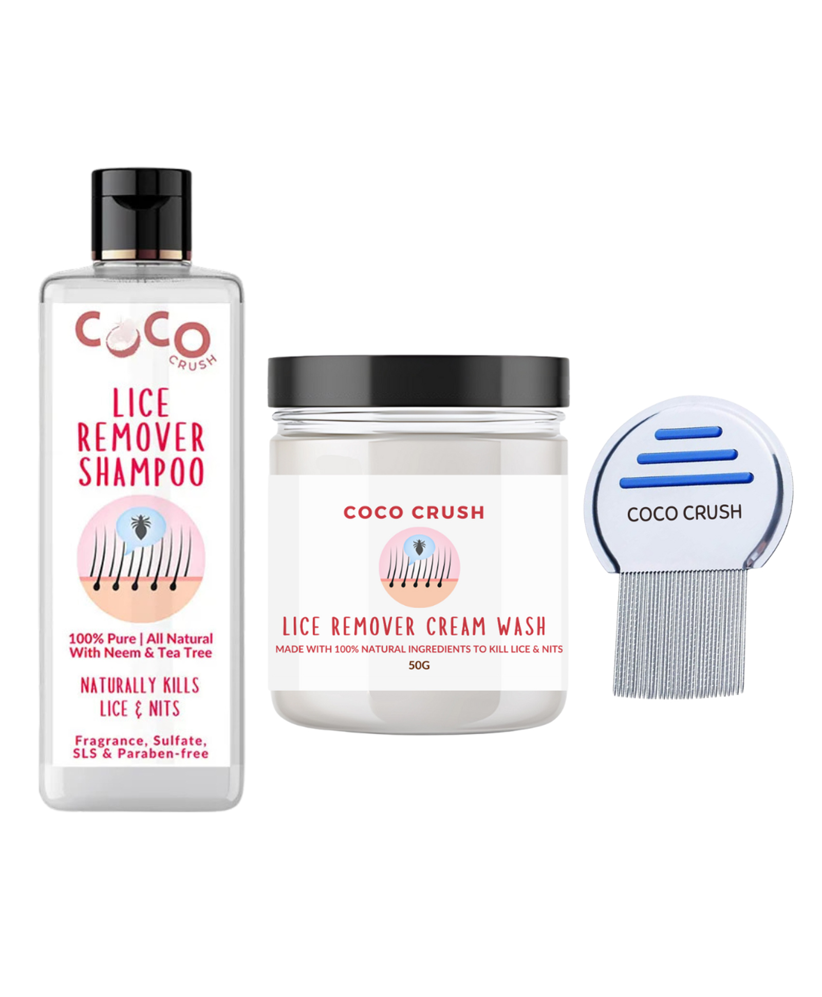 Coco Crush Natural Lice Treatment - Cream Wash (50g), Shampoo (100ml) & Comb - Pack of 3-image-40