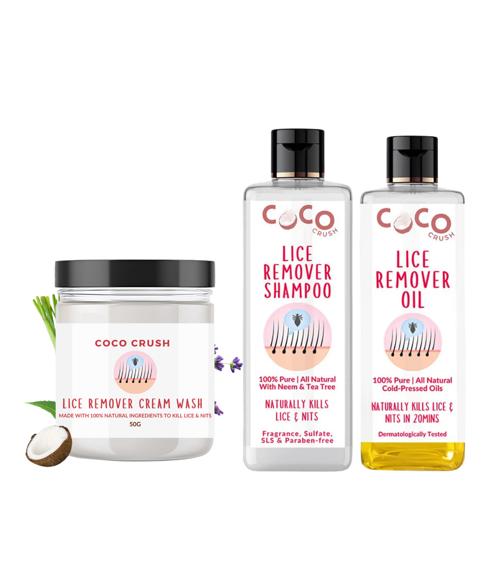 Coco Crush Natural Lice Treatment - Cream Wash (50g), Shampoo (200ml) & Oil (200ml) - Pack of 3-image-38