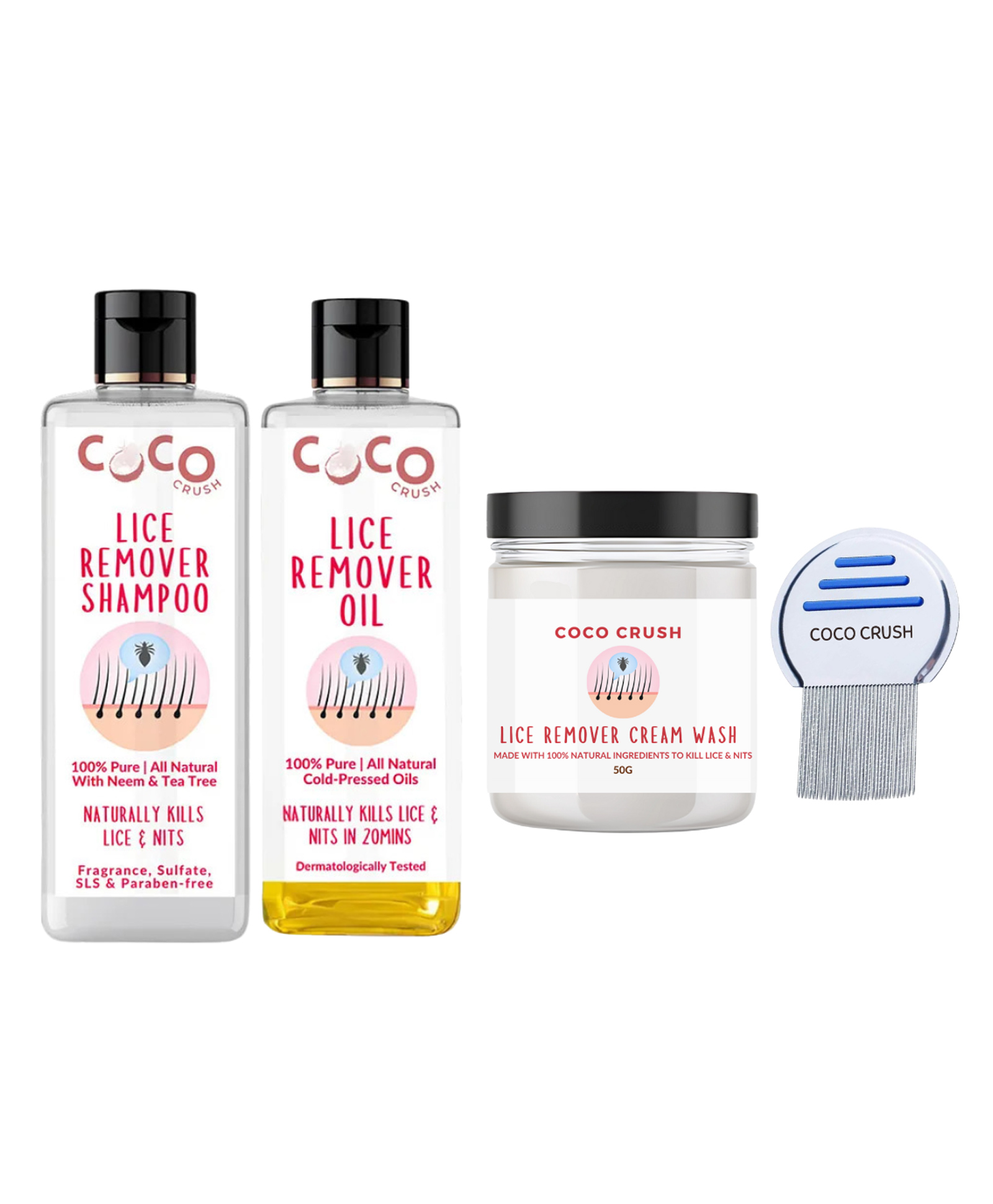 Coco Crush Natural Lice Treatment - Lice Cream Wash (50g), Lice Shampoo (100ml), Lice Oil (50ml) & Lice Comb-picture-28