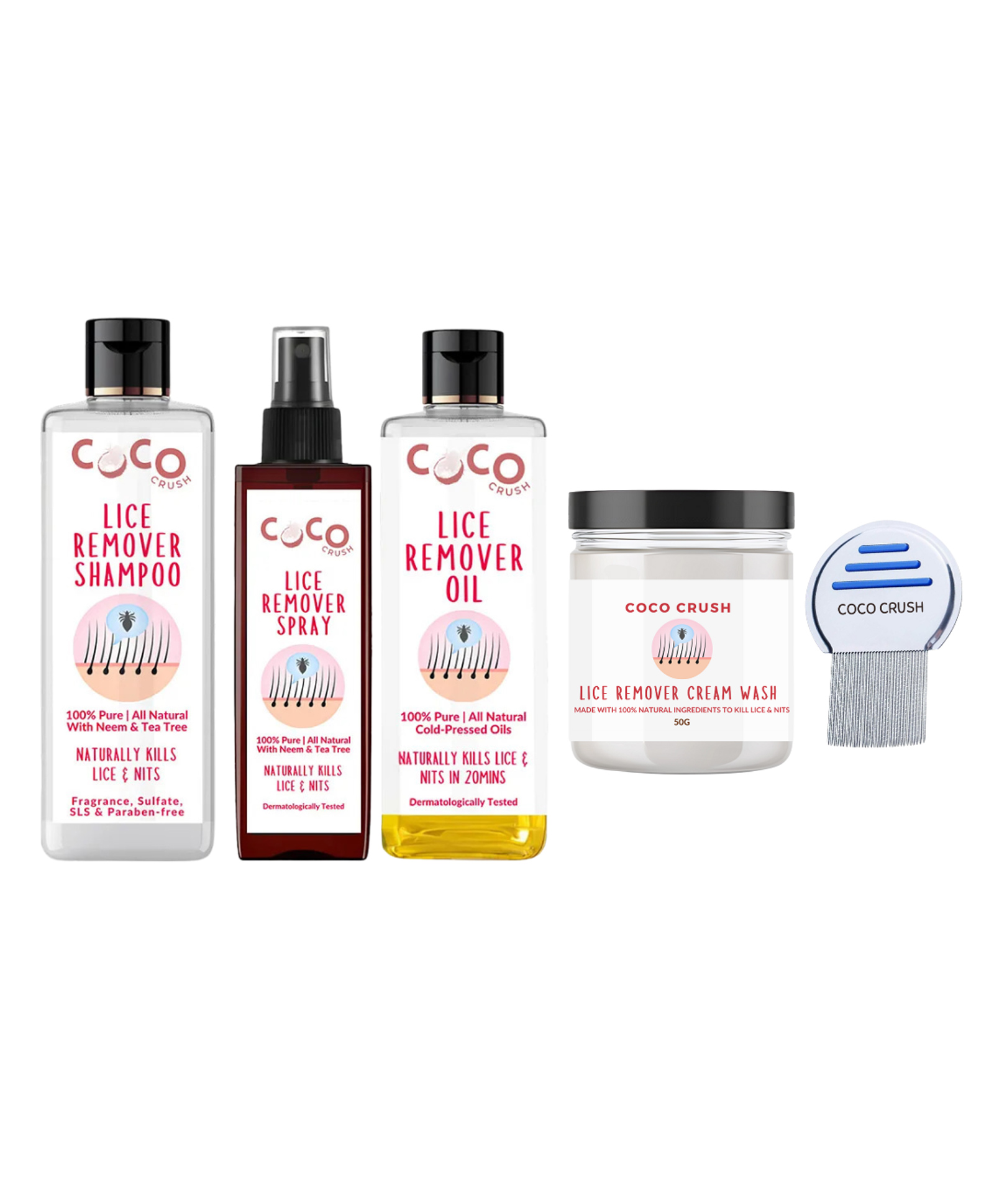 Coco Crush Natural Lice Treatment - Cream Wash (50g), Shampoo (200ml), Oil (100ml), Spray (50ml), & Comb-image-45
