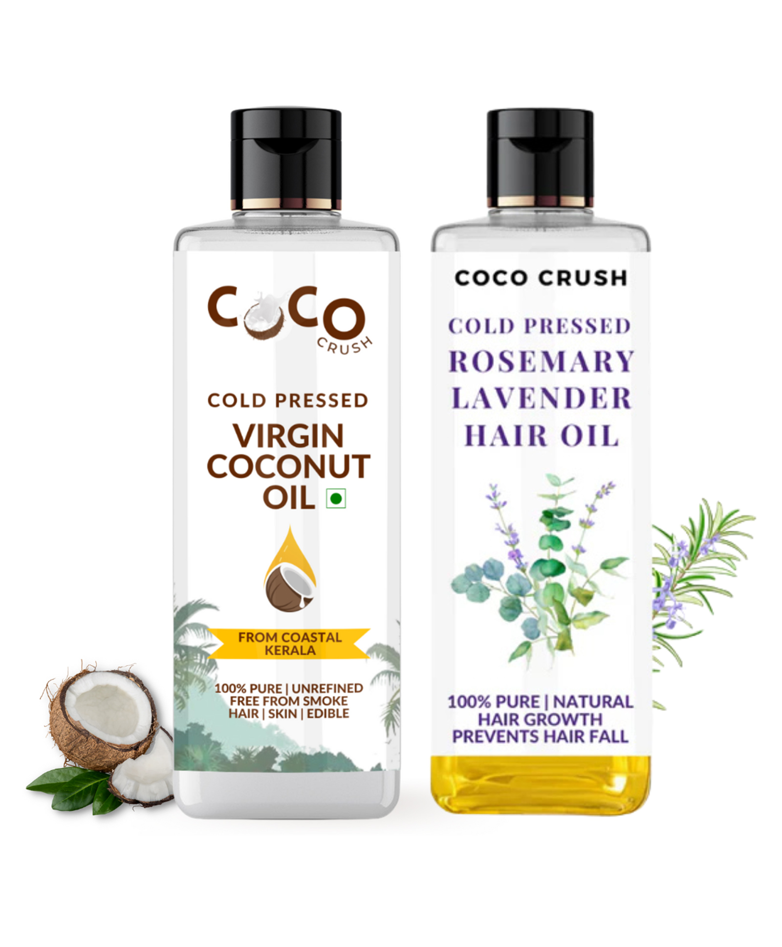 Coco Crush Hair Care Combo - Cold Pressed Virgin Coconut Oil & Rosemary Lavender Hair Oil (50ml each, 100ml)-image-27