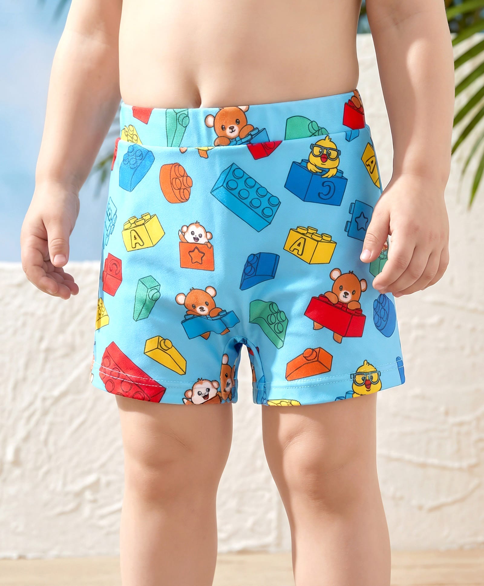 Babyhug Water Repellent Swimming Trunk with Lego Block & Bear Print - Light Blue-image-35