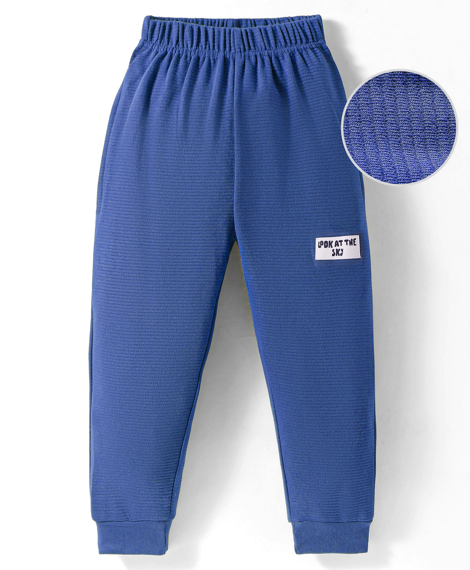 Evimo Interlock Knit Full Length Lounge Pant with Text Patch Detailing - Blue-picture-27