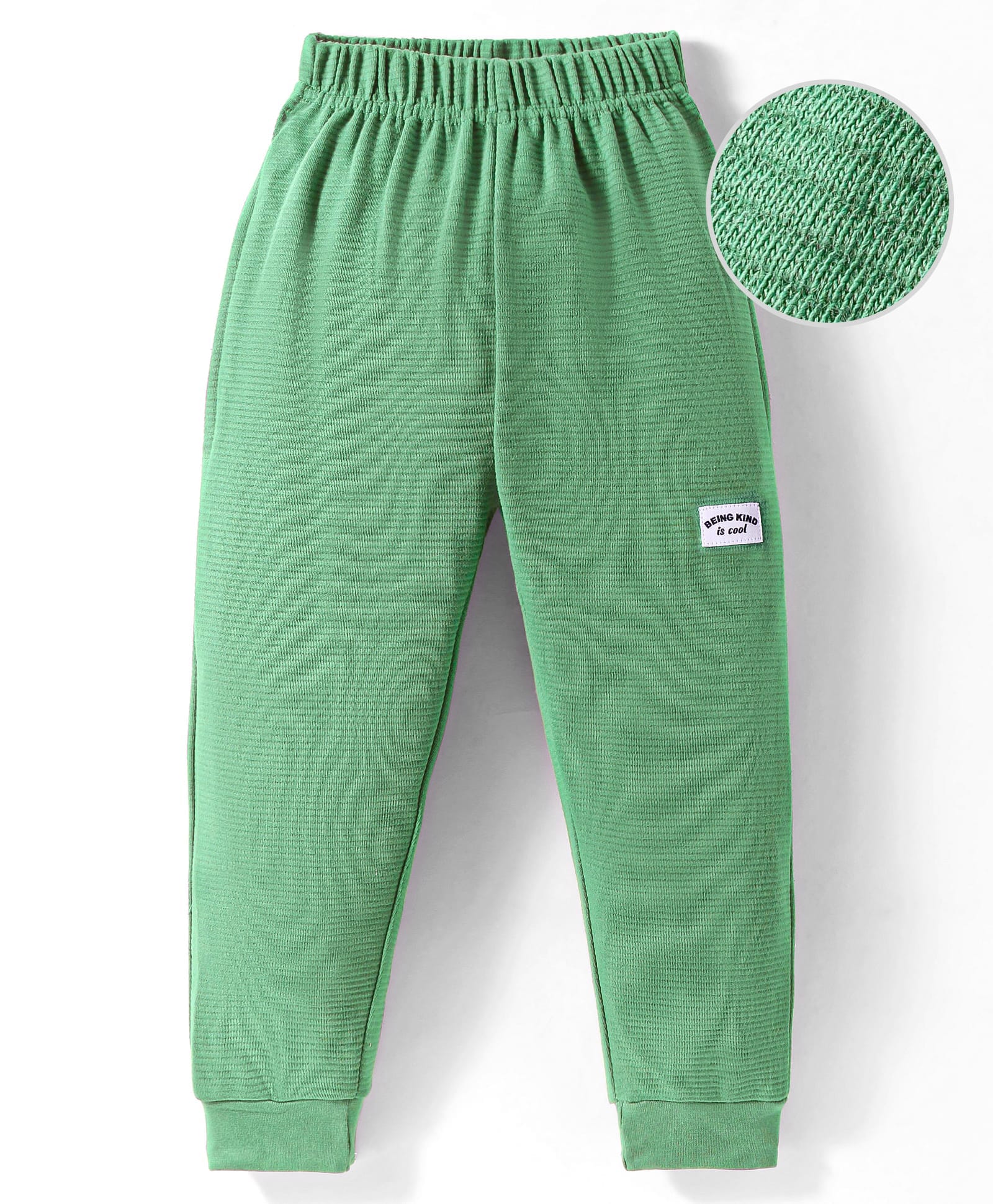 Evimo Interlock Knit Full Length Lounge Pant with Text Patch Detailing - Green-picture-10
