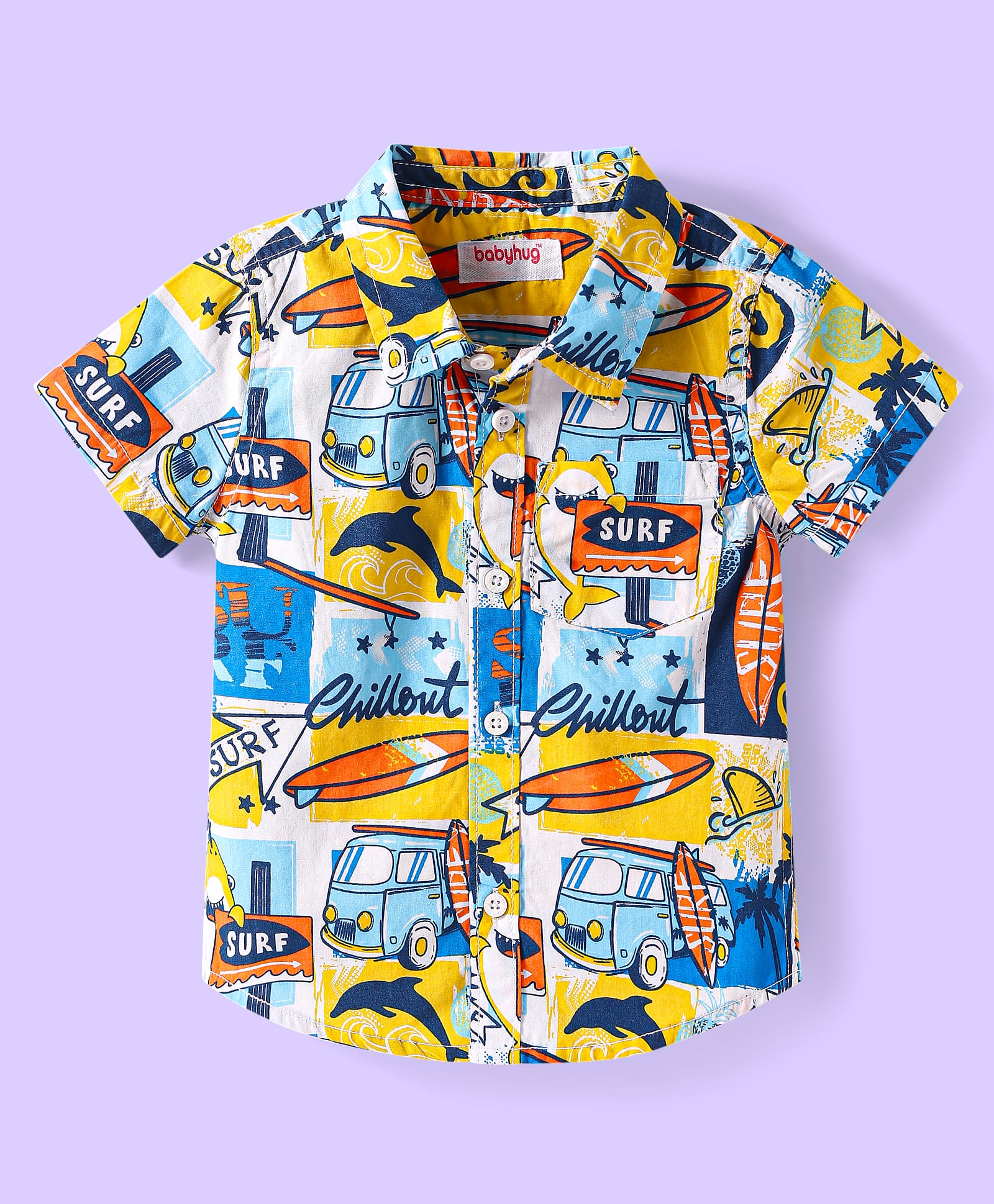 Babyhug Cotton Woven Half Sleeves Shirt with Beach Theme Print - Blue & Yellow-picture-27