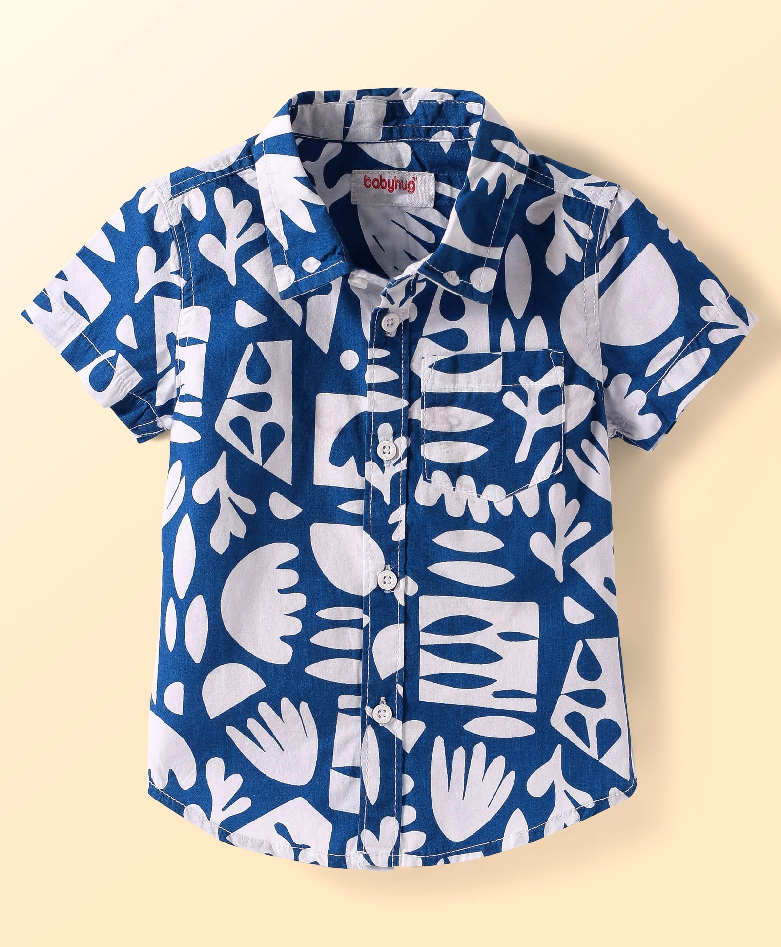 Babyhug Cotton Woven Half Sleeves Shirt with Tropical Print - Blue & White-picture-16