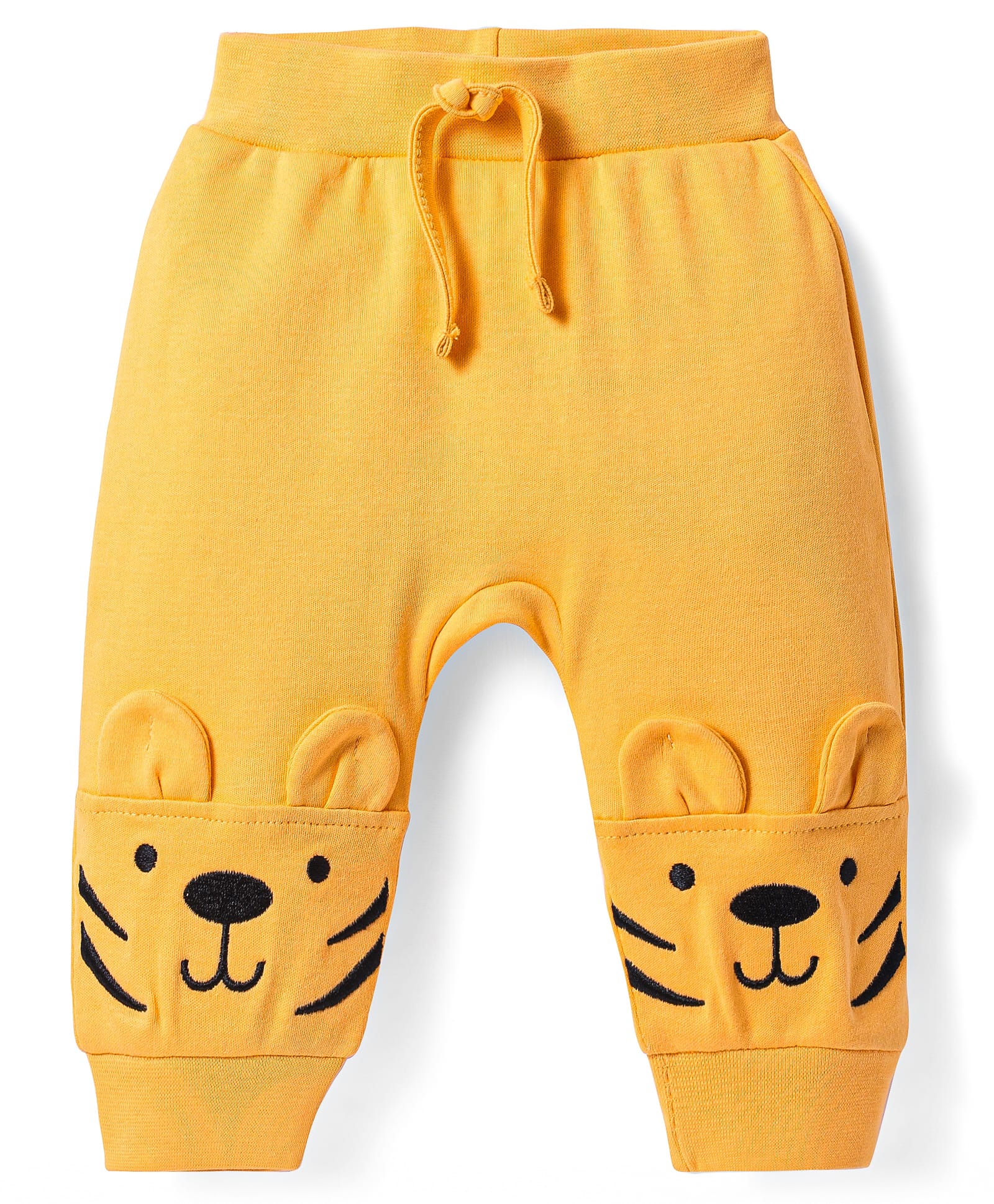 Babyhug Interlock Knit Full Length Diaper Leggings with Bear Applique - Yellow-image-13