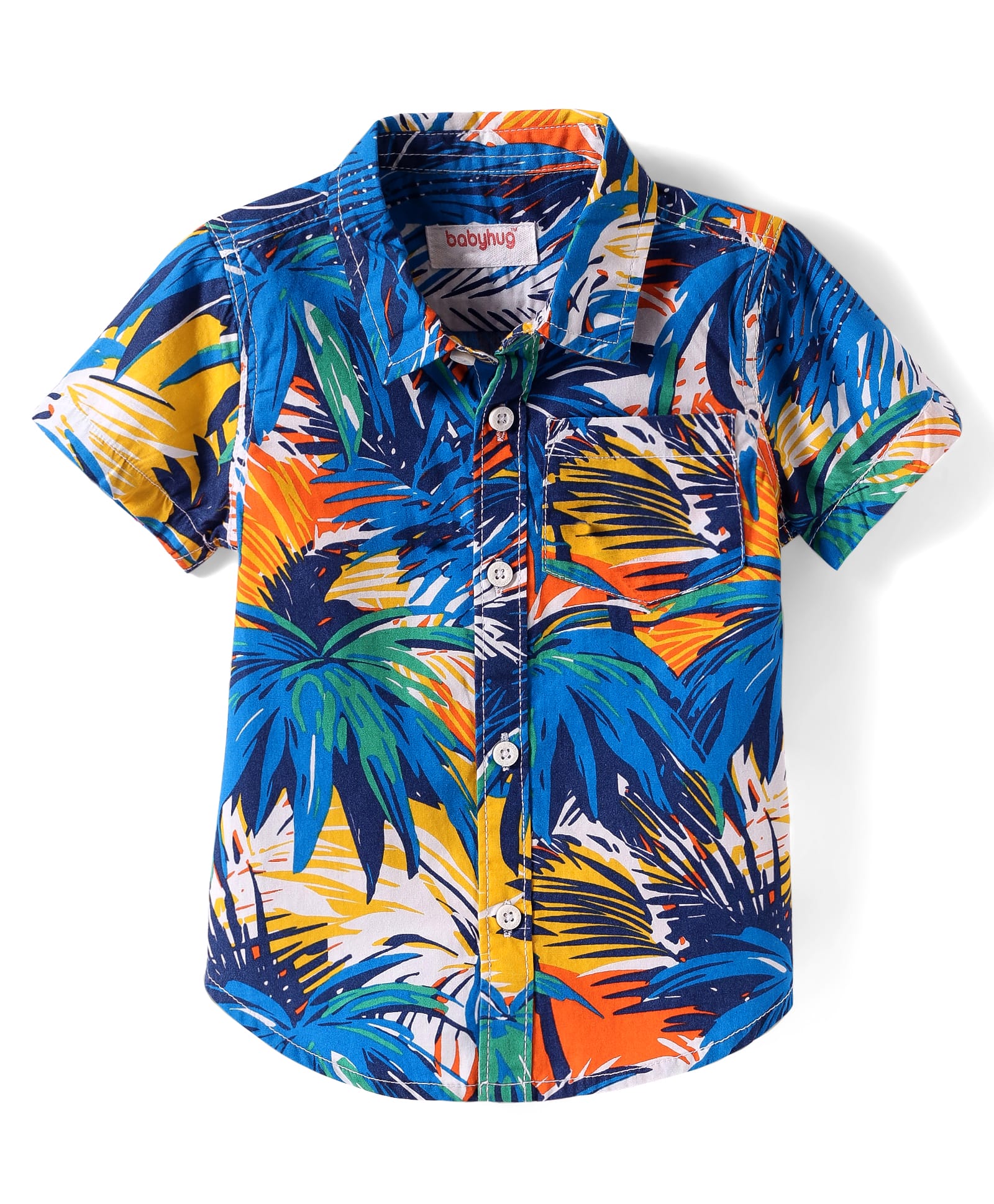 Babyhug Cotton Woven Half Sleeves Shirt with Tropical Print - Blue & Navy Blue-image-49