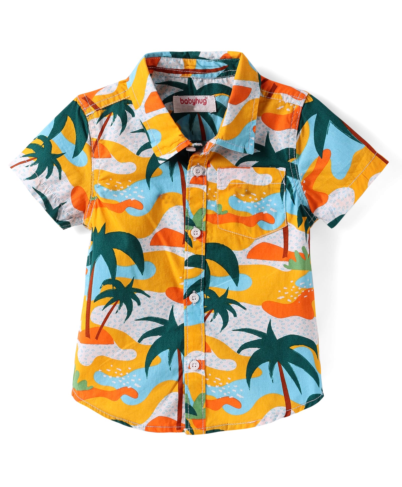 Babyhug Cotton Woven Half Sleeves Shirt with Beach Theme Print - Yellow & Orange-picture-24