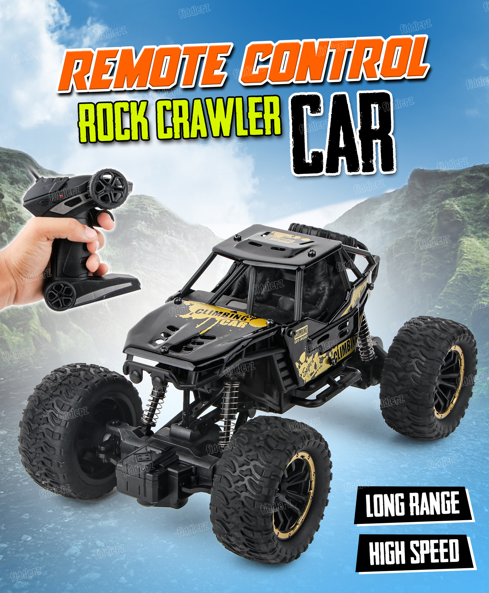 Fiddlerz Remote Control Car for Kids Rock Crawler 2 Wd Monster Truck Offroad High Speed Climbing Toy Vehicle Car for Boys & Girls, Black-picture-23