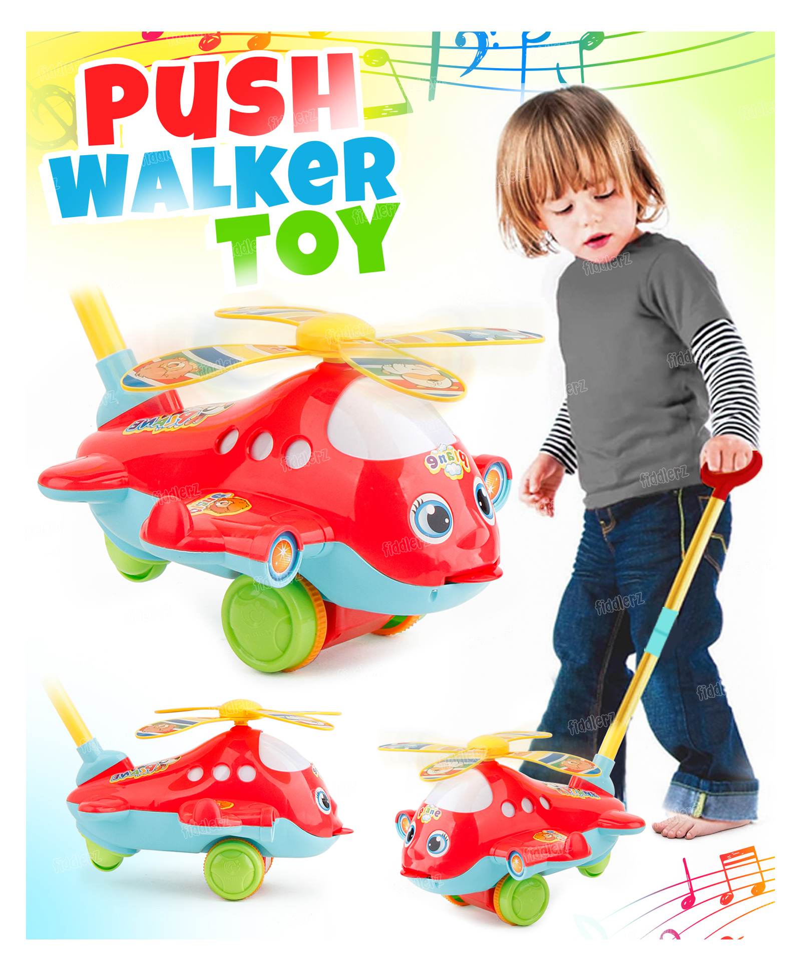 Fiddlerz Pushing Toys for Kids Cord-Powered Push and Pull Along Airplane Toy with Sound Walking Free Wheel Early Age Development Toys for Baby Boys and Girls Multicolor (Pack of 1)-picture-21