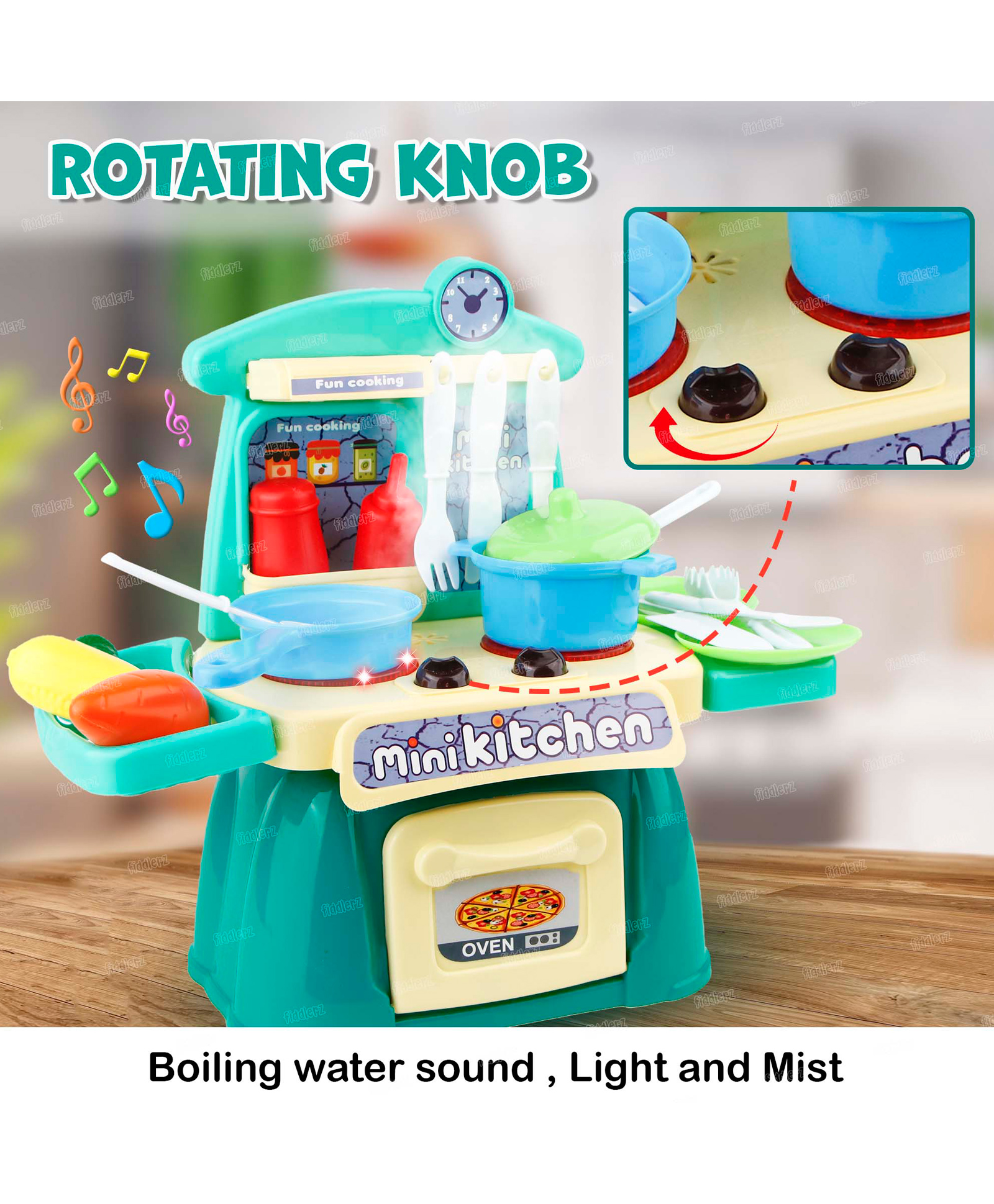 Fiddlerz Kitchen Set for Kids with Lightning Sound and Steam Effects Pretend Play Battery Operated Mini Cooking Set for Boys and Girls Multicolor (Pack of 26 Pieces)-image-39