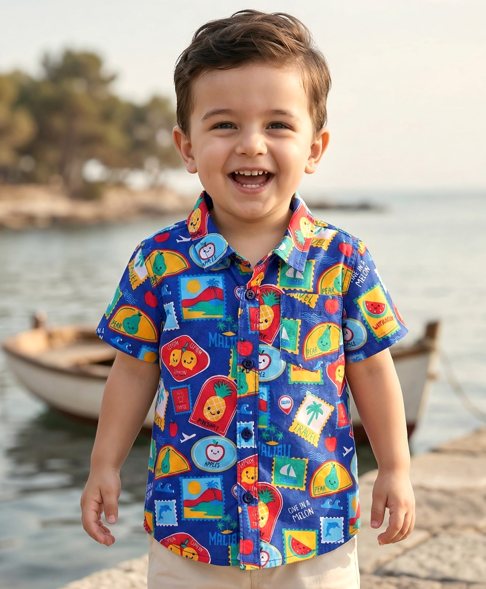 Babyhug Cotton Woven Half Sleeves Shirt With Beach Theme Print - Navy Blue-image-31