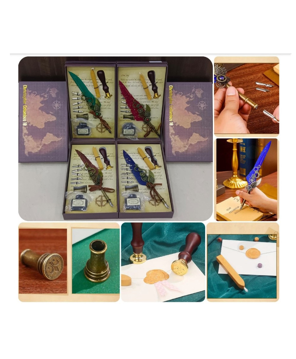 SANJARY Feather Pen Calligraphy Pen and Ink Set Antique Quill Pen Refillable Ink Dip Pens for Writing color design may vary-picture-12