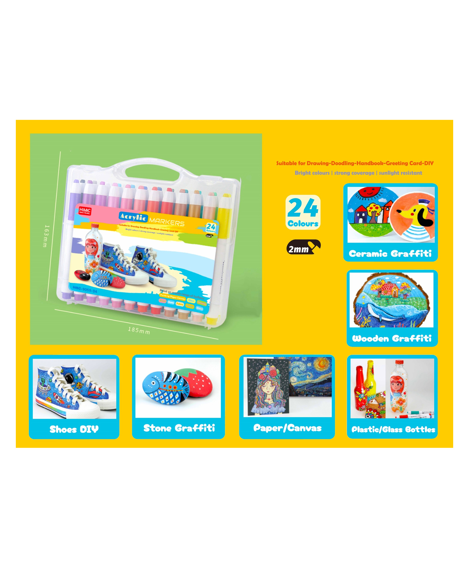 SANJARY Acrylic Paint Marker Pen Set 24 Pieces - Multicolors-picture-25