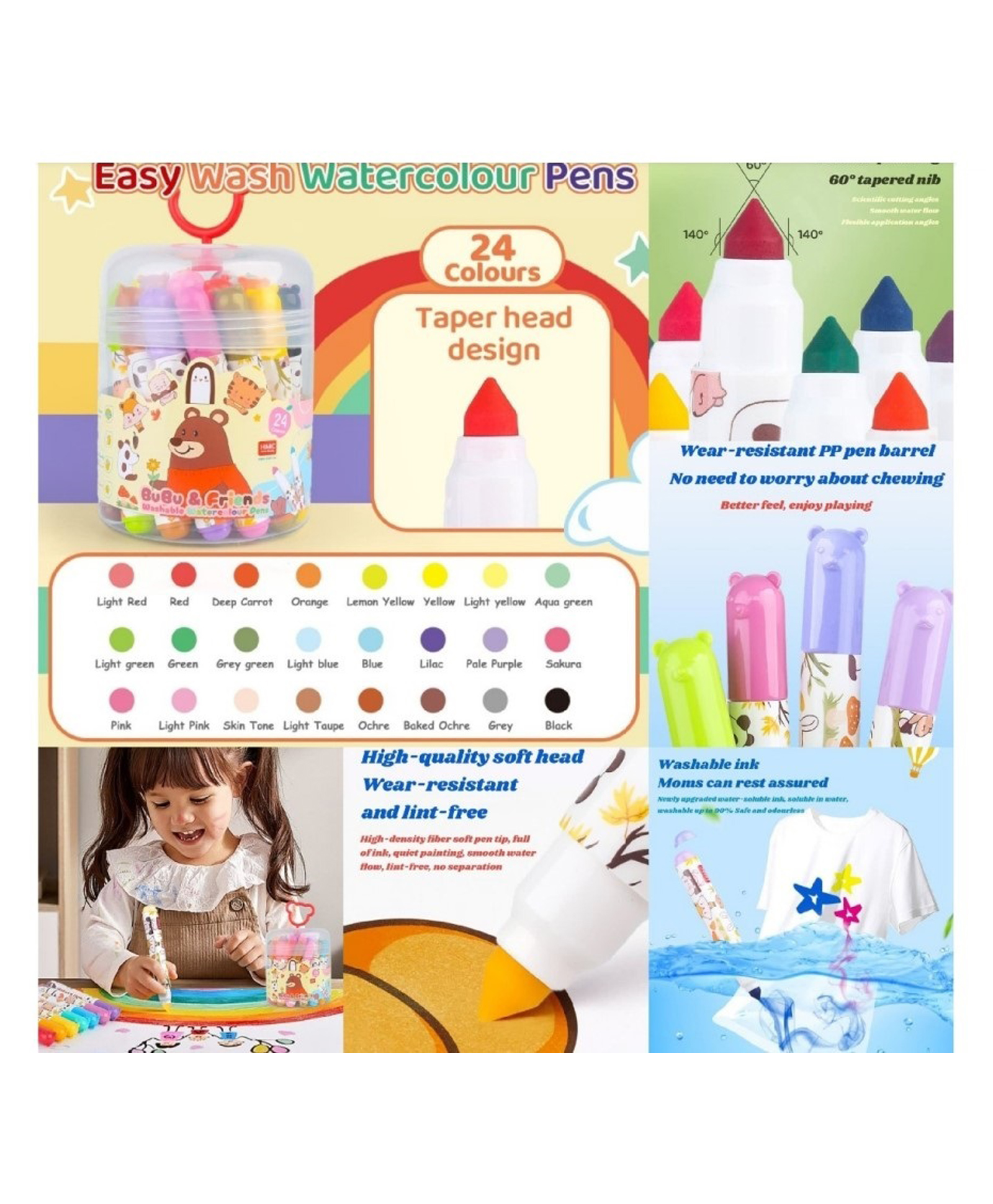SANJARY Easy Wash Color Pen set of 24 washable colors for kids color design may vary-image-13